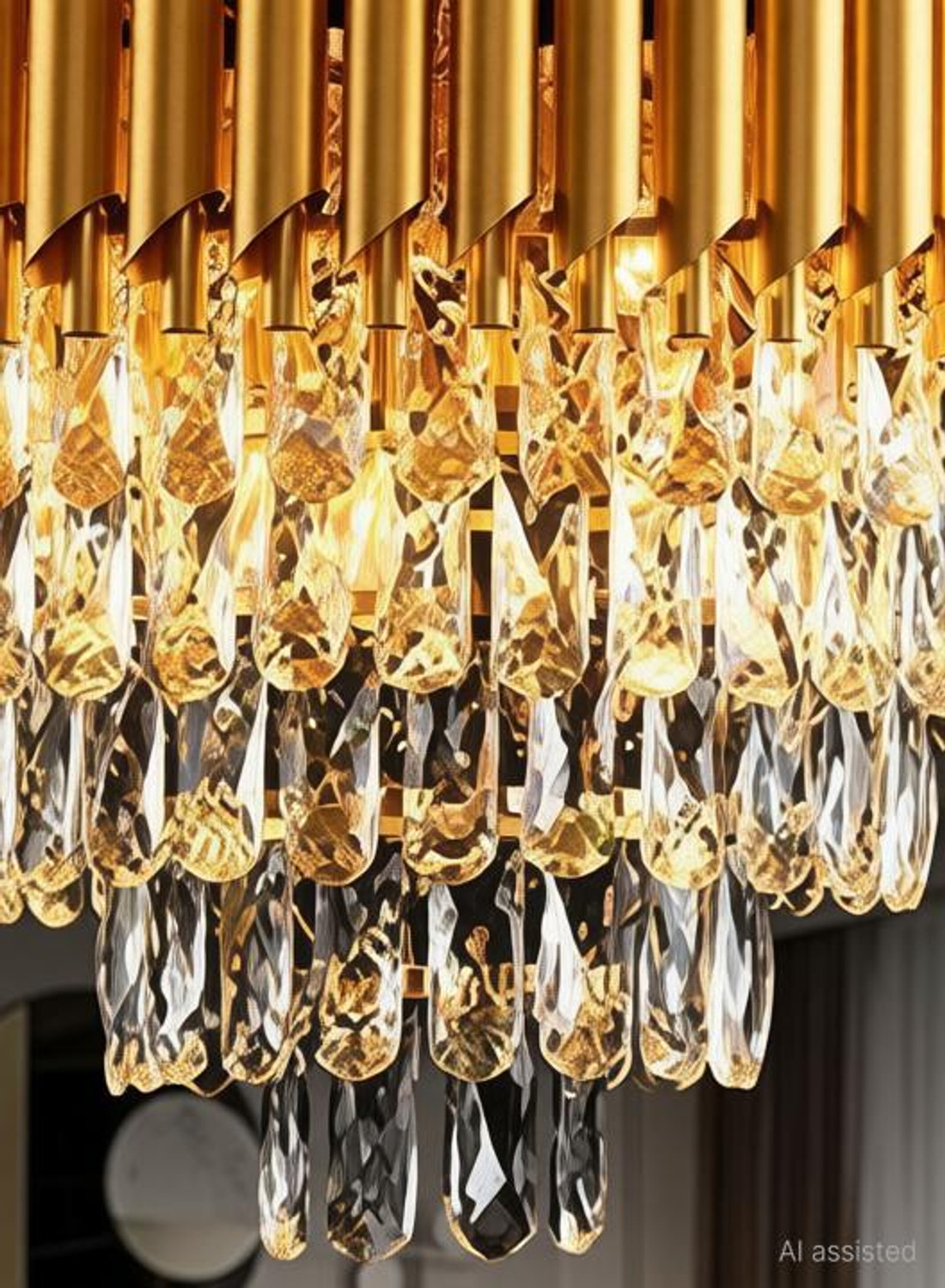 Image of Nevika Gold Italian K9 Crystal 500mm Metal Hanging Chandilier for Living room ETC Chandelier Ceiling Lamp (Gold)