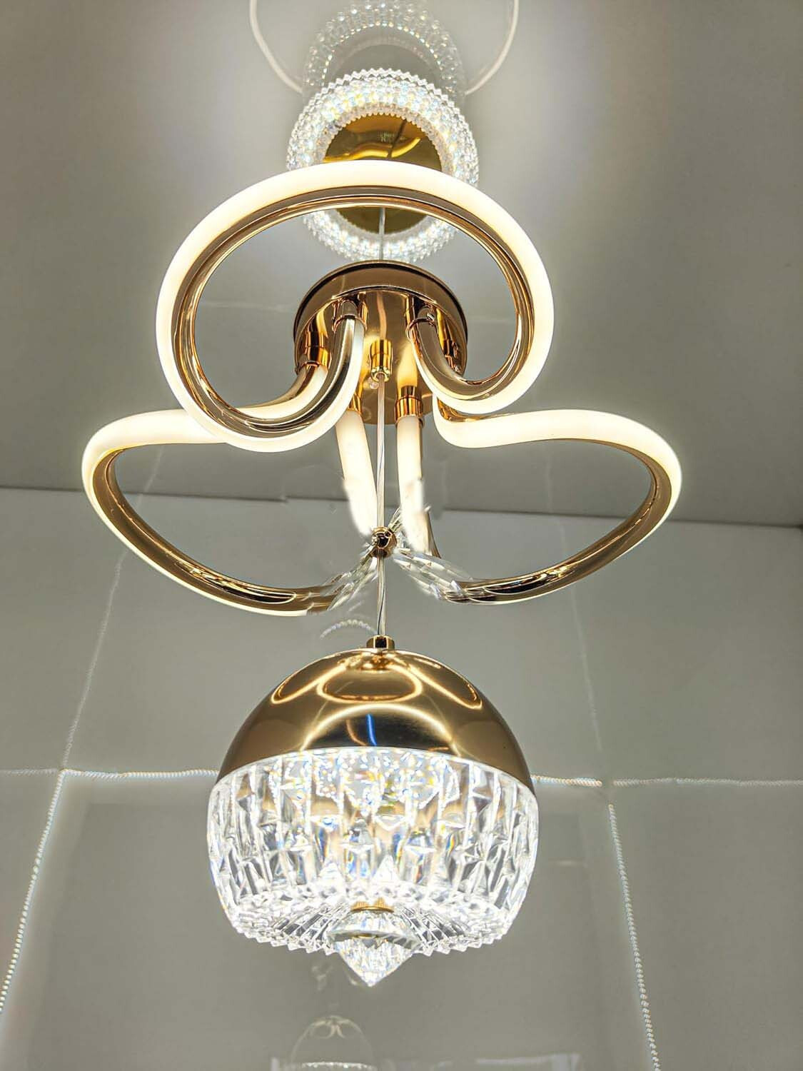 Image of Shri Mahal Antiques Modern LED Chandelier with Crystal Pendant - Dimmable Gold Ceiling Light Chandelier Ceiling Lamp