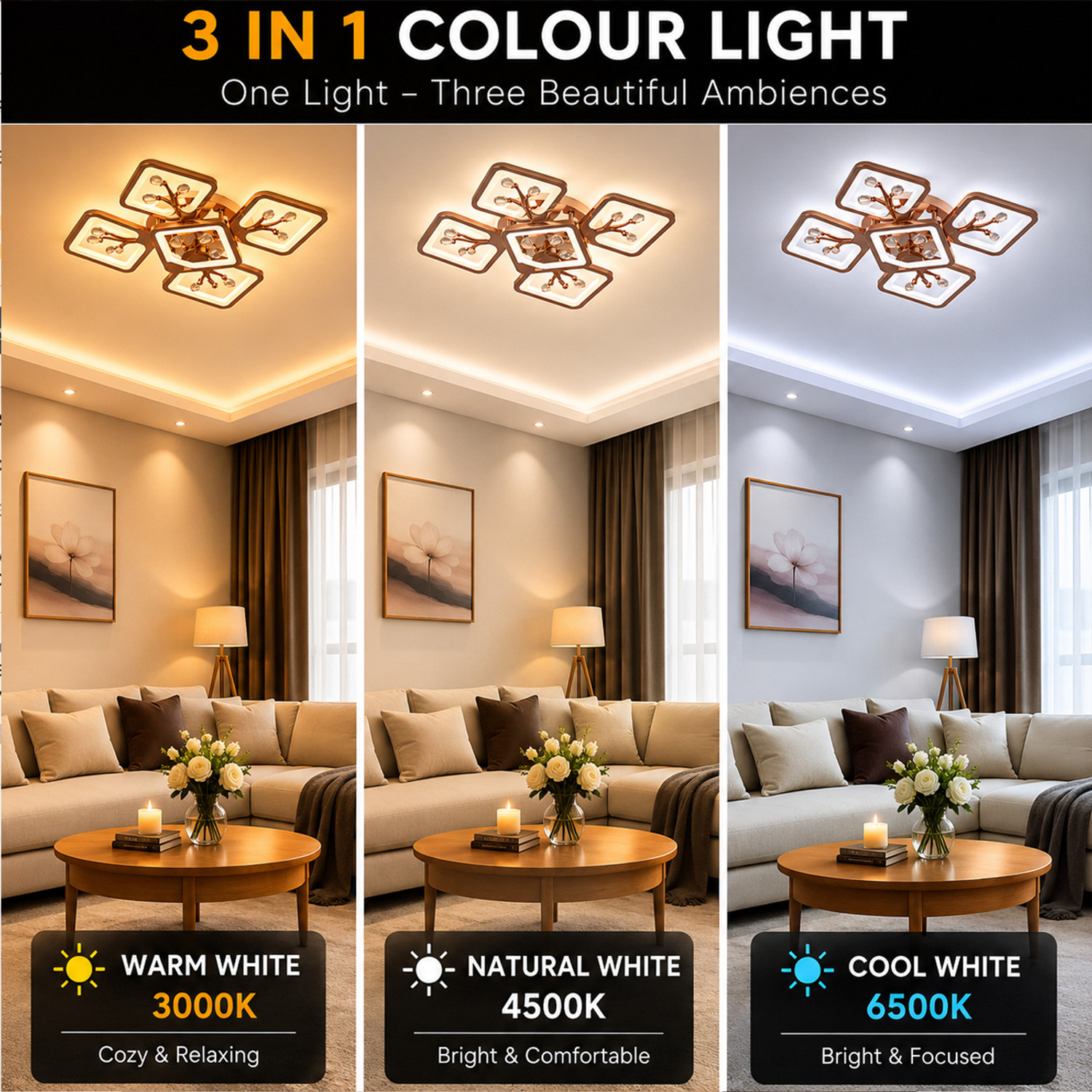 Image of Eve Hanger EVE HANGER Rose Gold 3in1 Remote Chandelier with Bluetooth Speaker Chandelier Ceiling Lamp