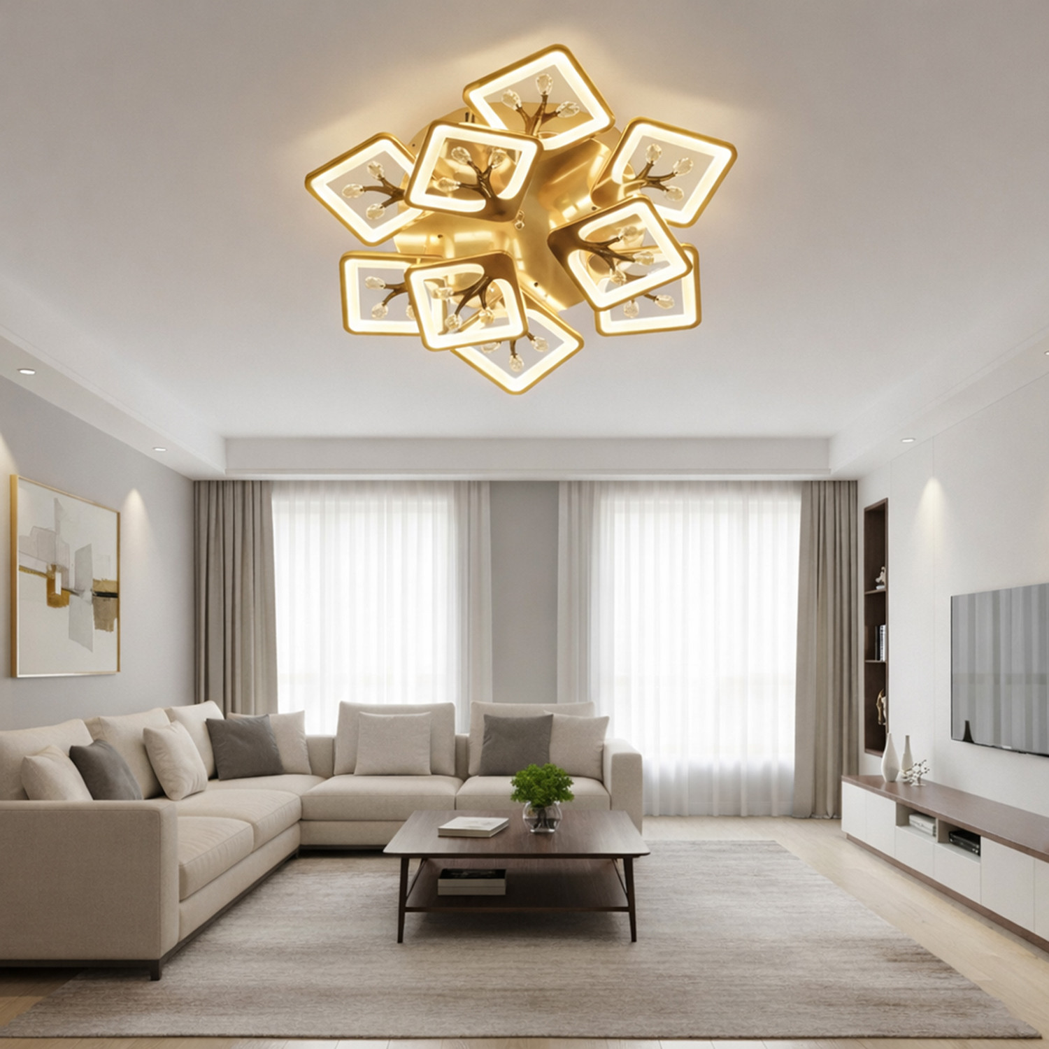 Image of Eve Hanger golden colour 3in1 Color Changing Remote control and Bluetooth speaker inbuilt Chandelier Ceiling Lamp