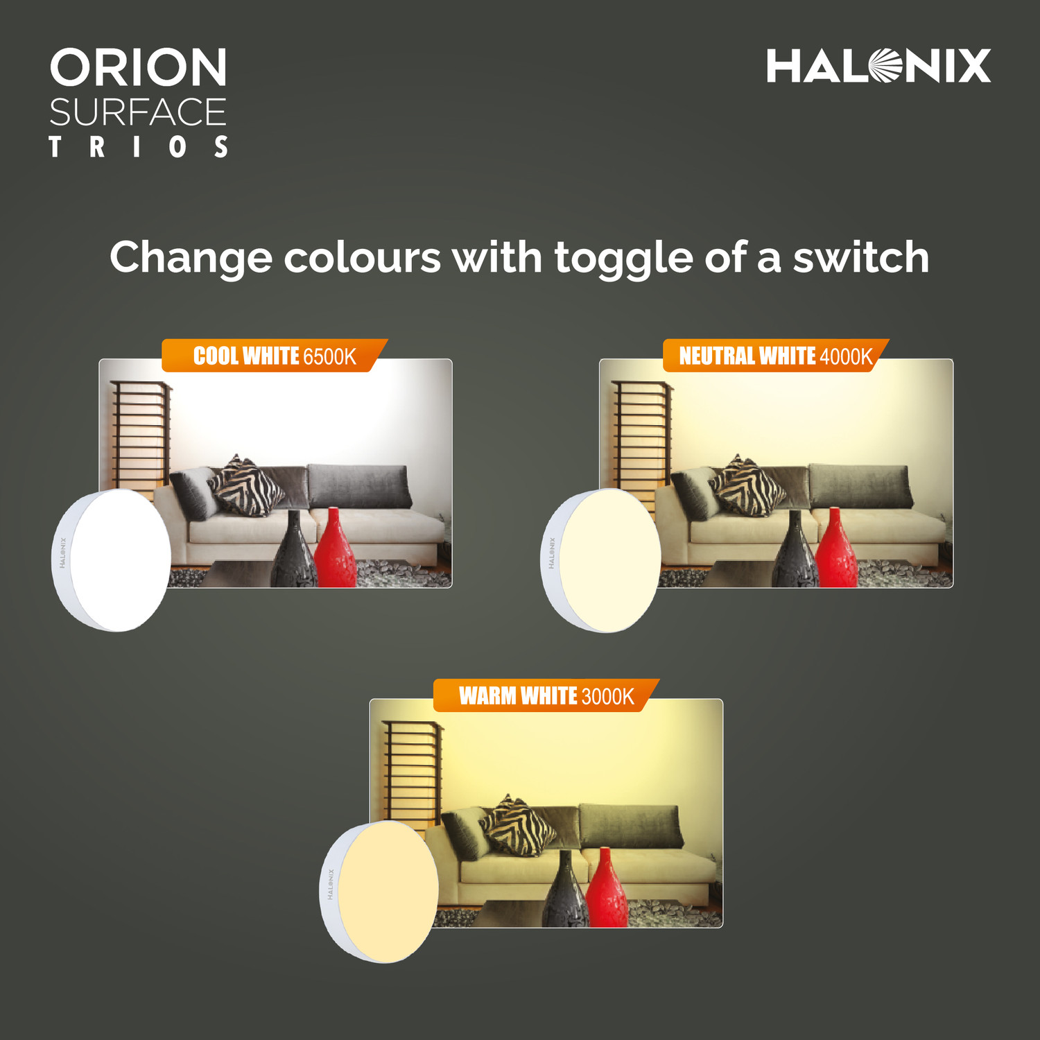 Image of HALONIX 15W Orion 3-in-1 Color changing Surface Ceiling Light Ceiling Lamp