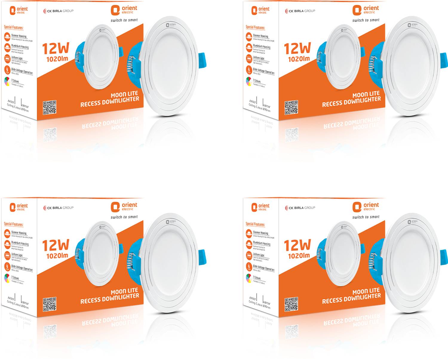 Orient Electric MoonLite 12W Round Recess Down Lighter, Cool White (6500K) - Pack of 4 Downlighter Ceiling Light Ceiling Lamp