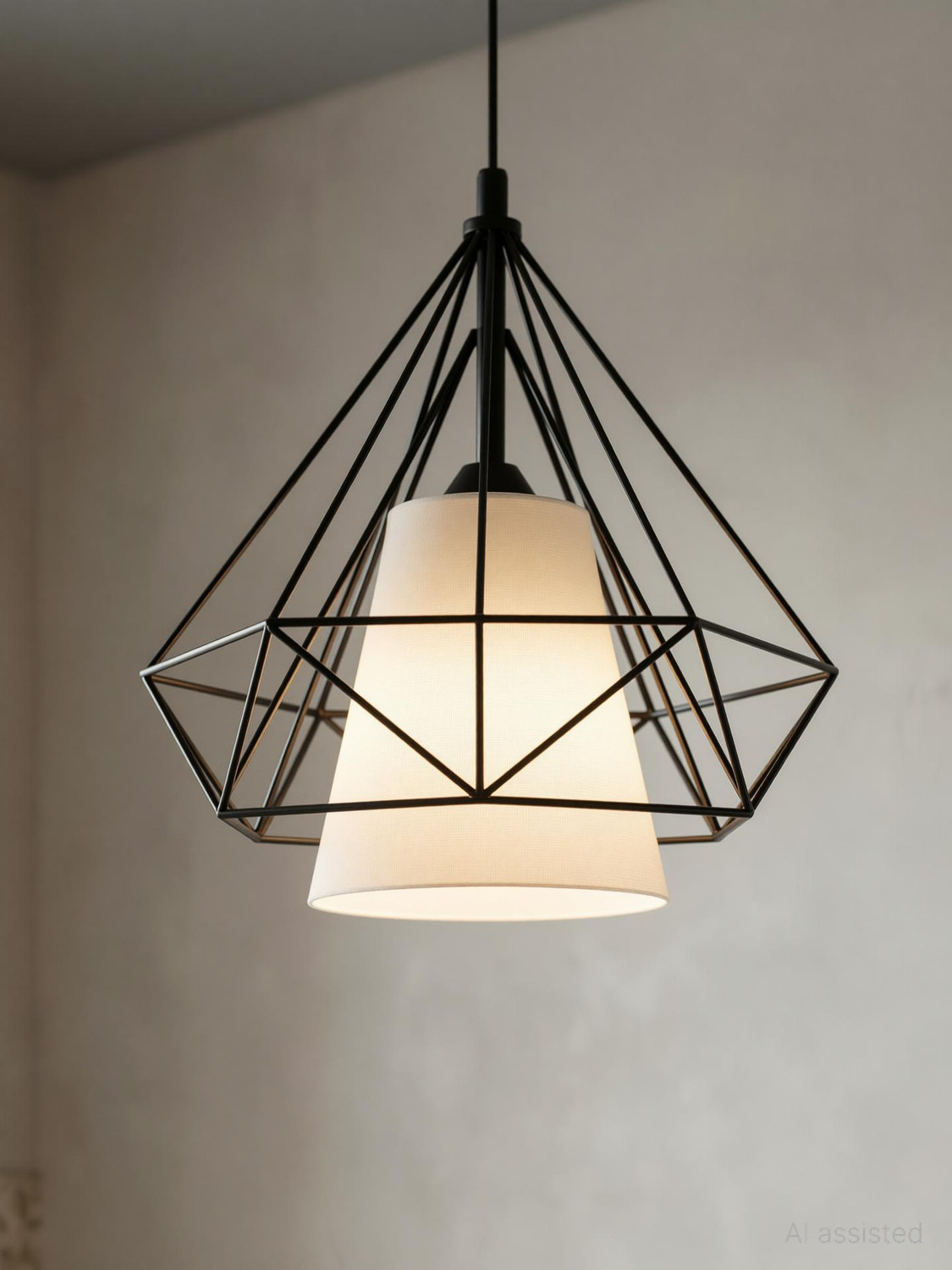 Image of DECORLIA EMPORIO Diamond Ceiling Lamp with LED Bulb -Fabric Inner Shade Pendants Ceiling Lamp
