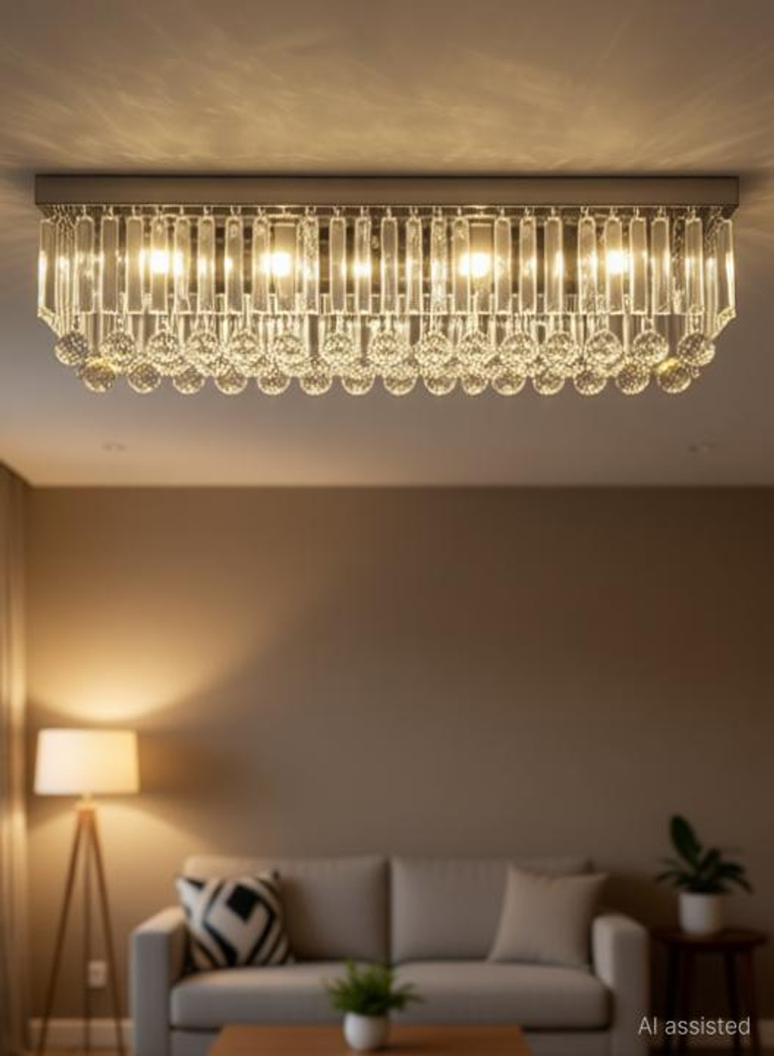 Image of LightWave Crystal Ceiling Light 25cm X 55cm 6 Yellow lights Chandelier for home decor Chandelier Ceiling Lamp