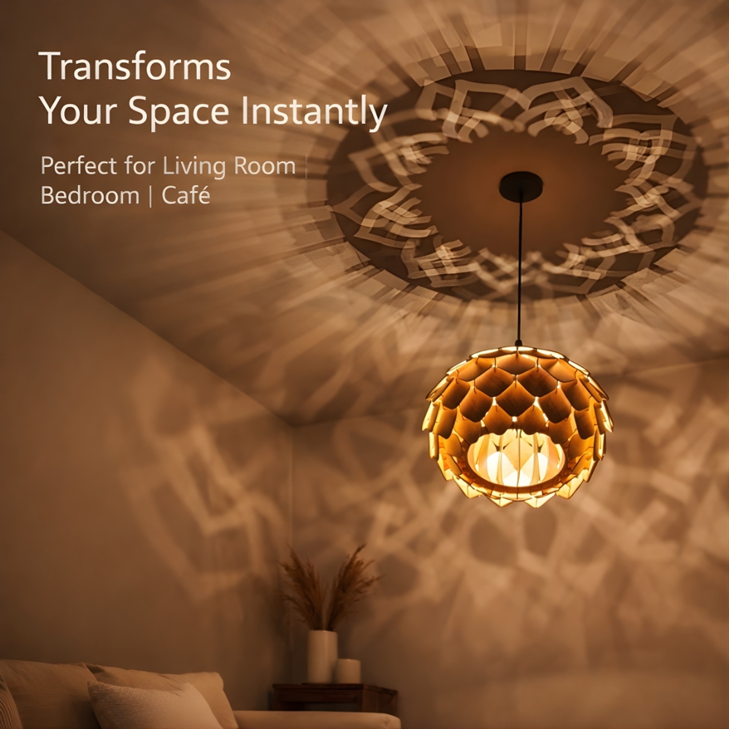 Image of WOODIOGRAPHY wooden ceiling pendant light for home decoration Chandelier Ceiling Lamp (Yellow)