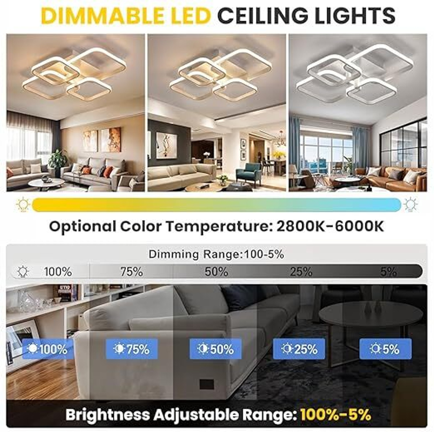 Image of Prmoagen LED Ceiling Light with Remote Control Chandelier Ceiling Lamp