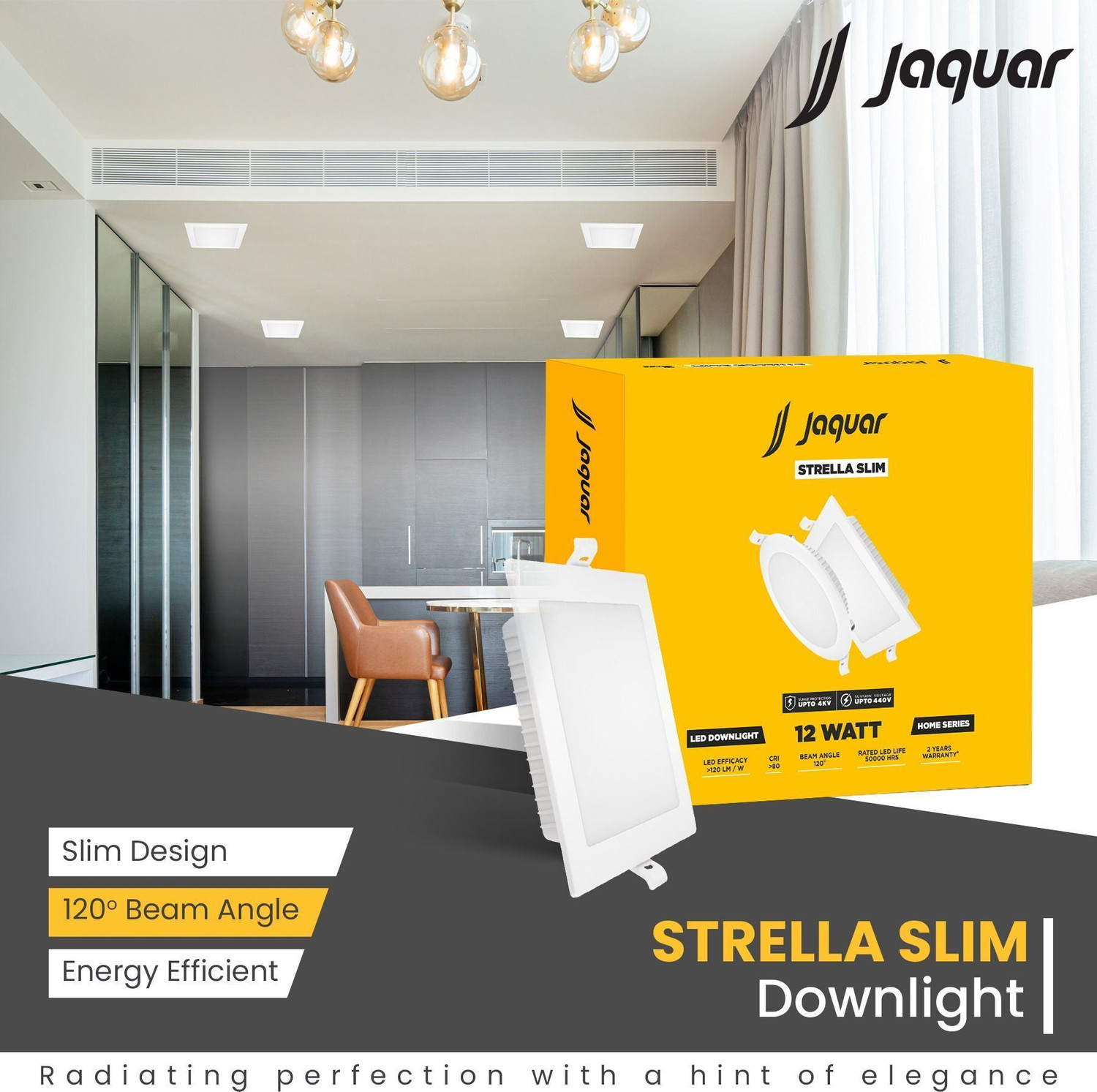 Image of Jaquar Strella Slim 12W Square Recess Down Light - Warm White (Pack of 1) Ceiling Light Ceiling Lamp