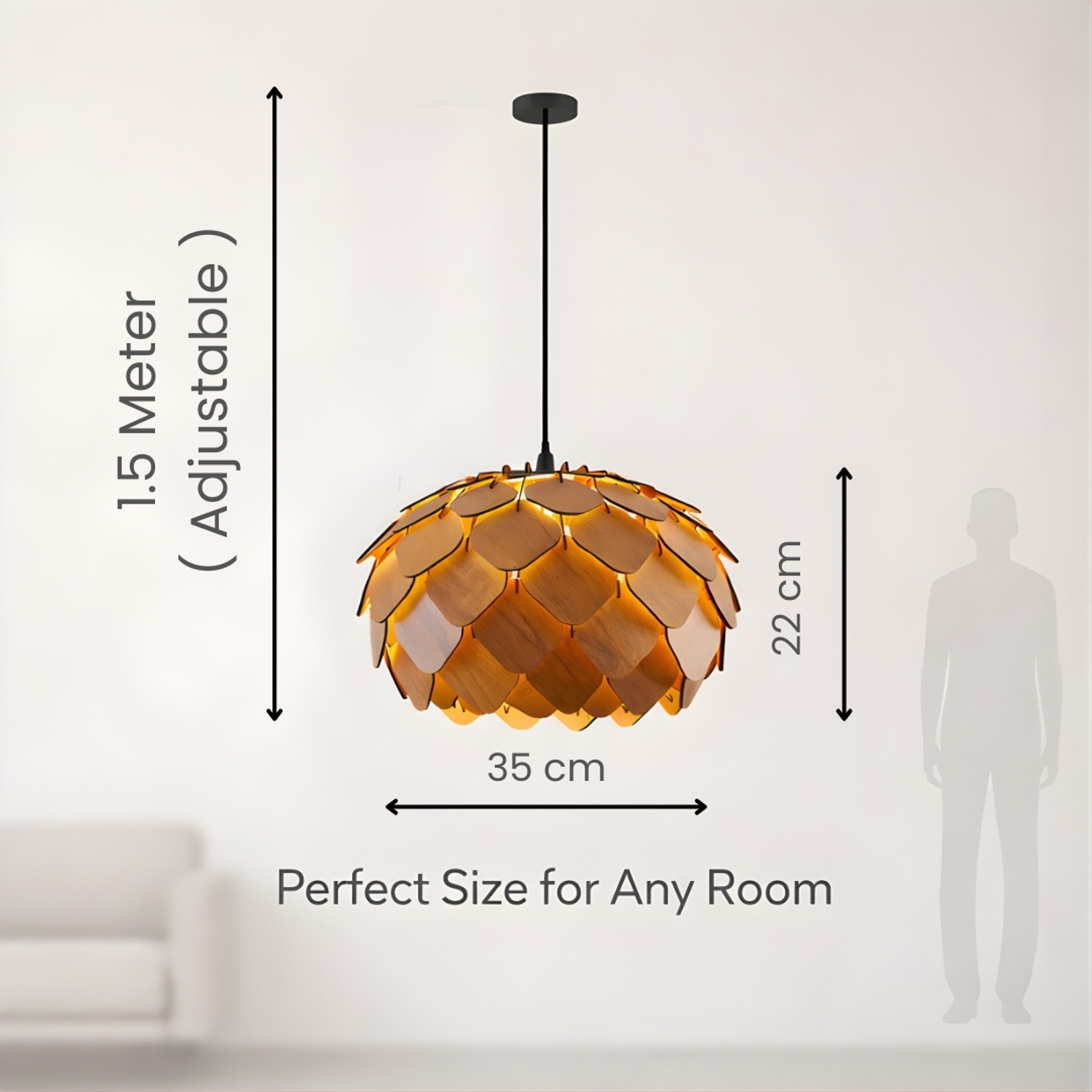 Image of WOODIOGRAPHY wooden ceiling pendant light for home decoration Chandelier Ceiling Lamp (Yellow)