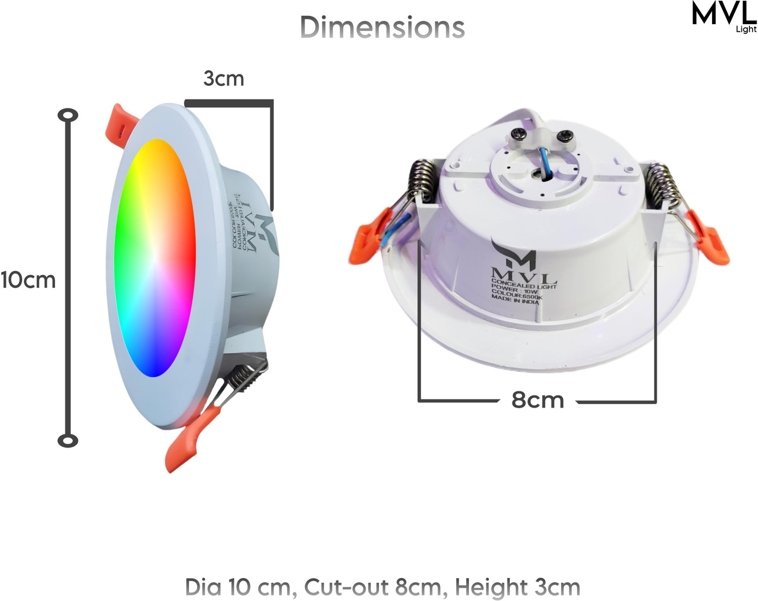 Image of M.v.l lights 10-Watts Maxa 7-in-1 Multicolour Led Conceal Down Light Pack of 10 Ceiling Light Ceiling Lamp (Multicolor)
