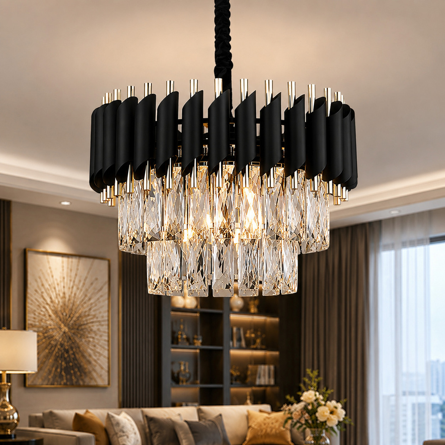 Image of Adwait 300MM Black Gold Moving chandelier. Chandelier Ceiling Lamp