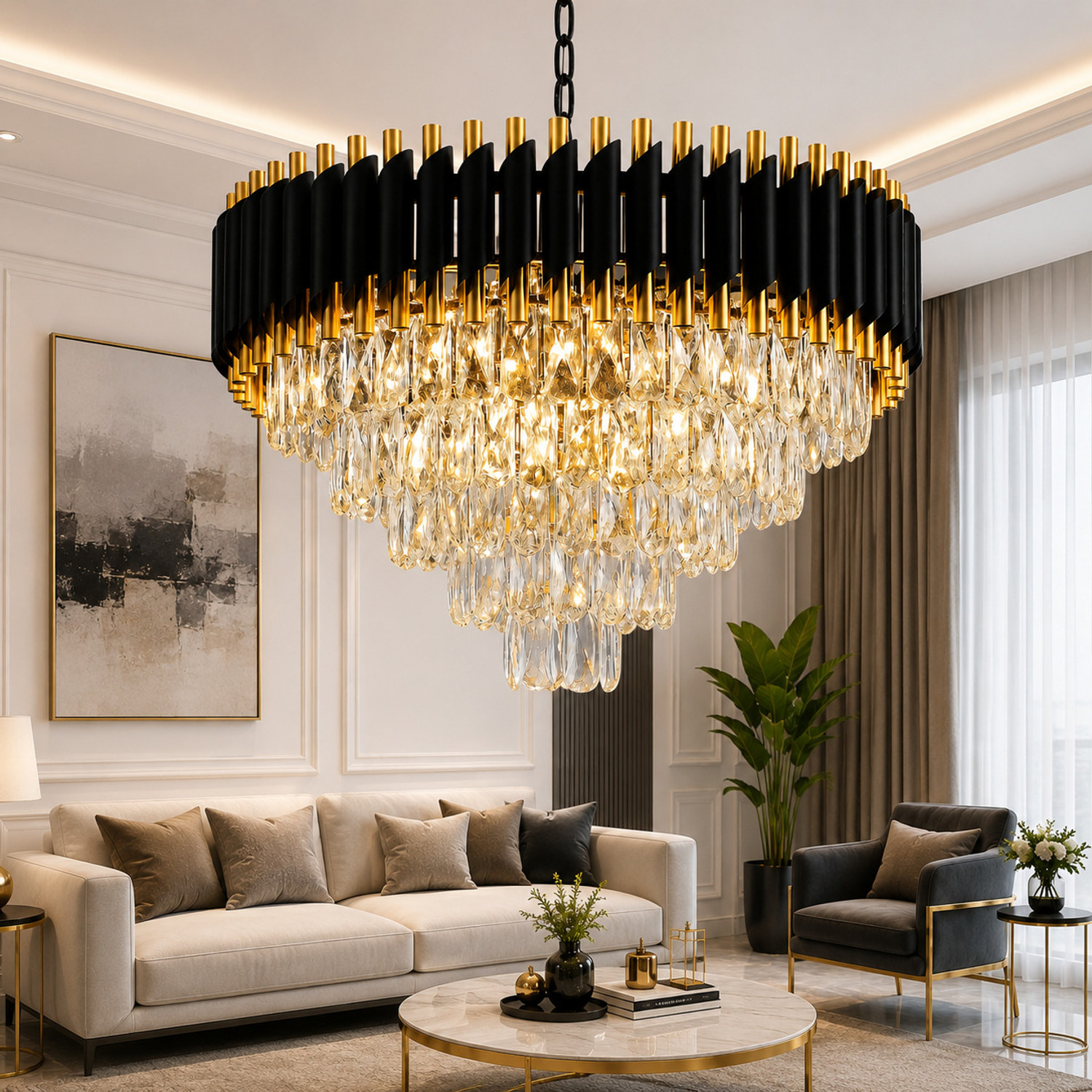 Image of Adwait Crystal Polish Metal 600mm Chandelier Light Pendant Jhoomar For Hall, Bedroom Chandelier Ceiling Lamp