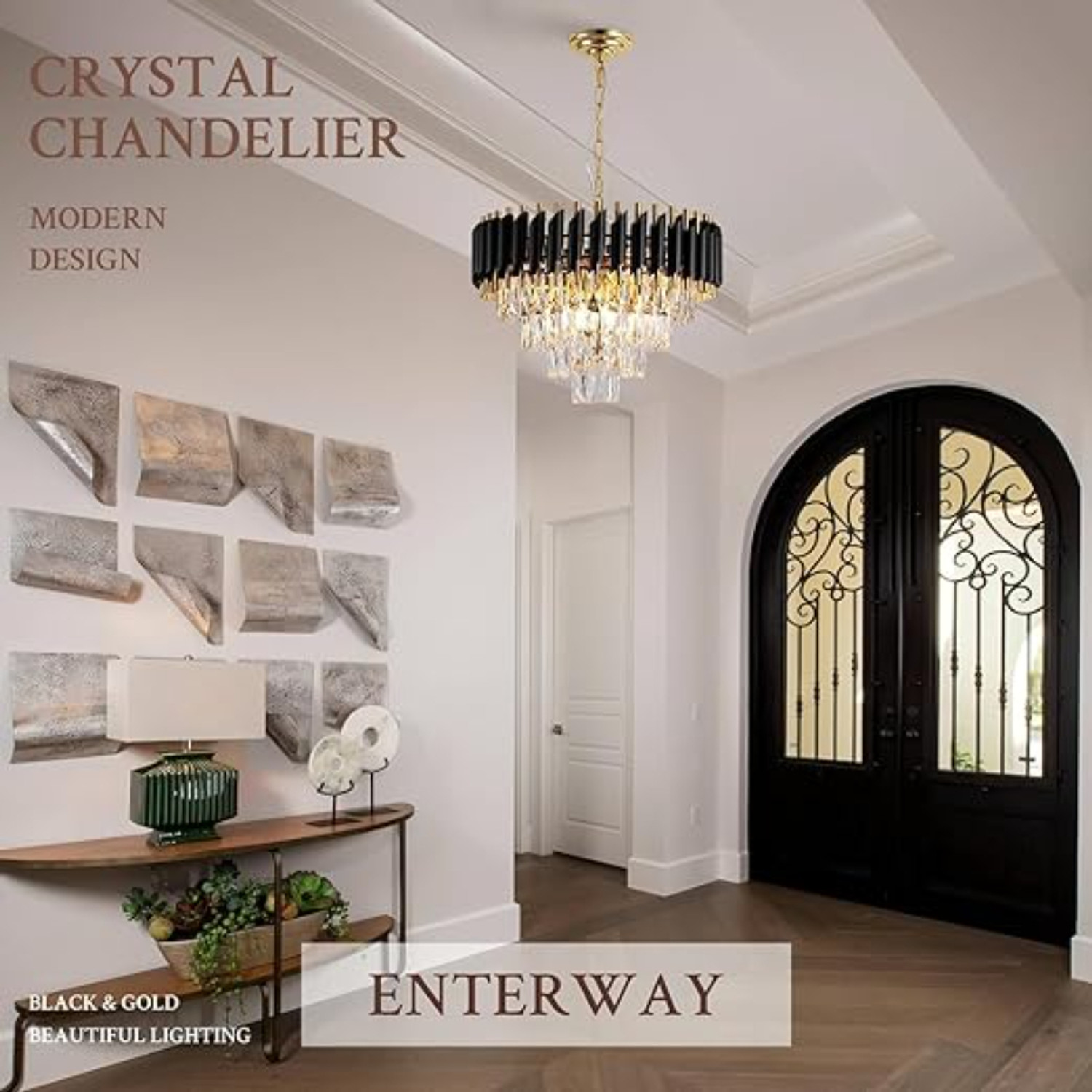 Image of Svah Luxury 4-Tiers Crystal Chandelier 500mm Gold Finish with LED Light Black-Gold Chandelier Ceiling Lamp