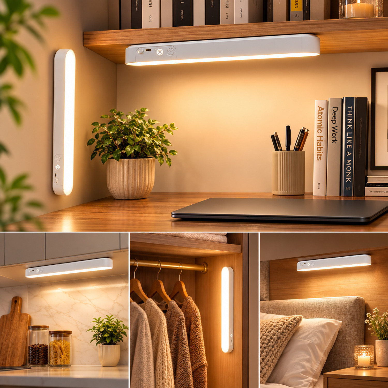 Image of Refulgix 30cm Magnetic Cabinet Light USB Rechargeable 20 LED Wardrobe Light 3 Mode Surface Ceiling Light Ceiling Lamp