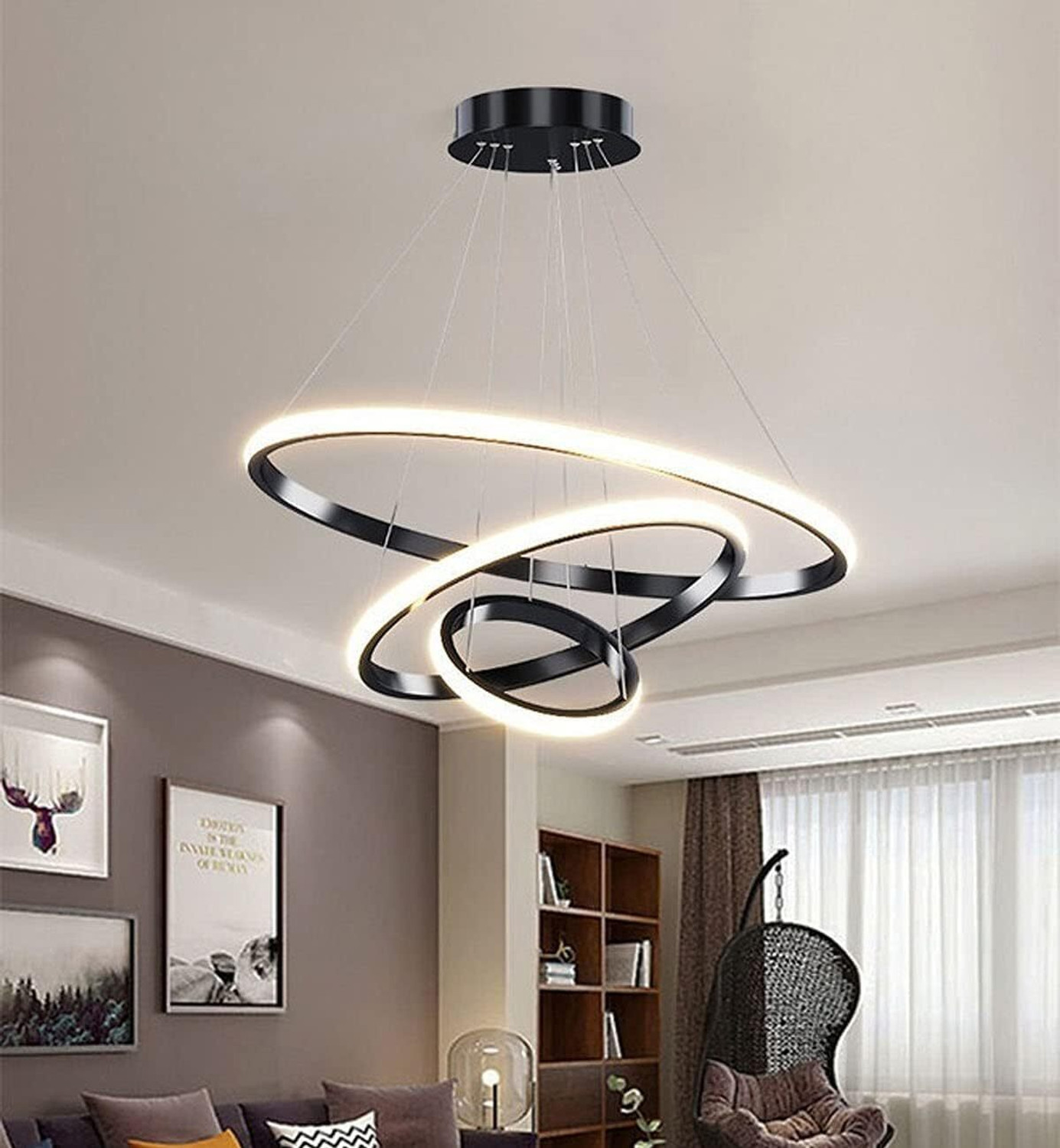 Image of Desidiya 3 Ring Led Pendant Light Fixture for Indoor Cafe & Home Decor Hanging Light Pendant Lamp Ceiling Lamp
