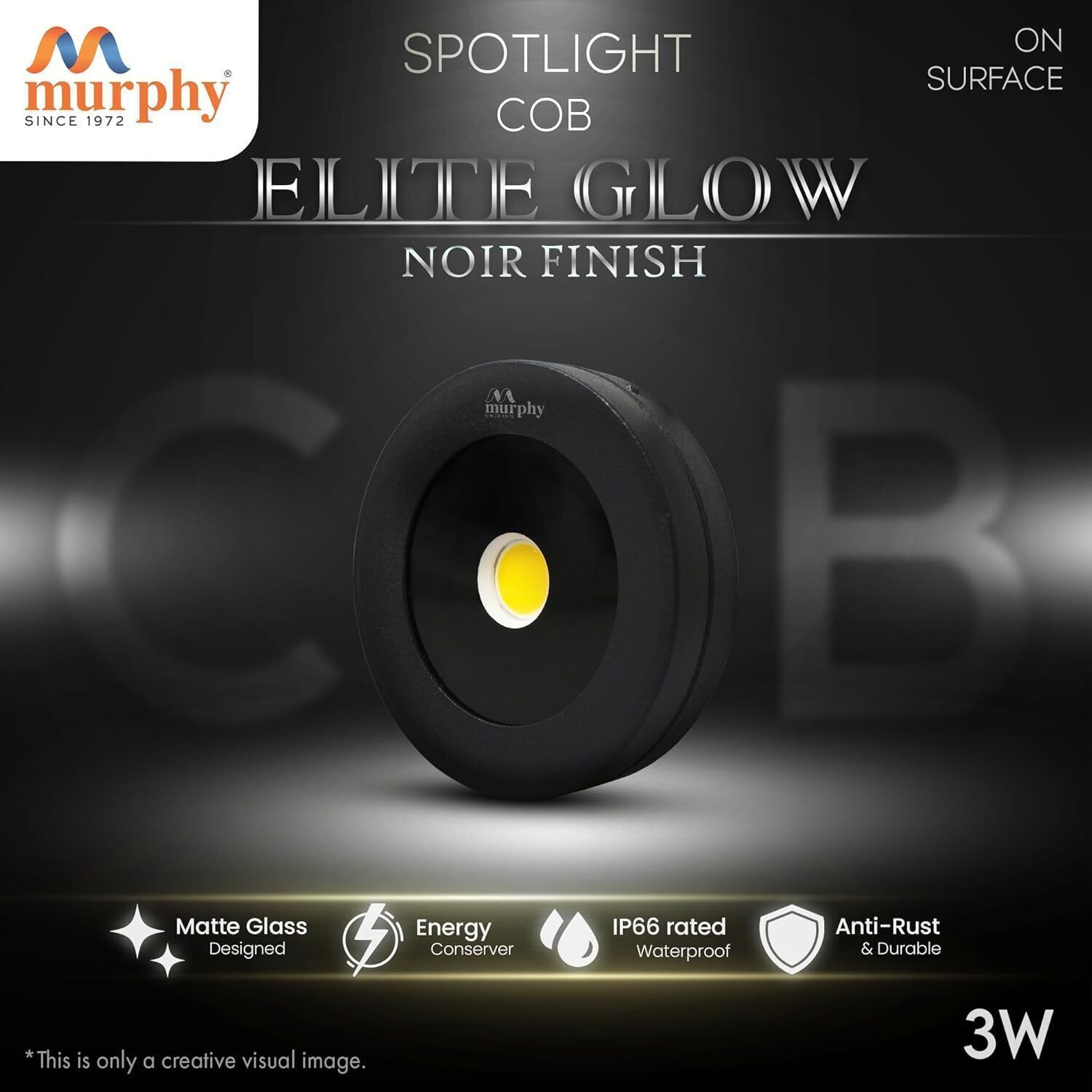 Image of MURPHY 3W Elite Glow Noir Waterproof LED Surface Cabinet Down Light (Warm White) Surface Ceiling Light Ceiling Lamp