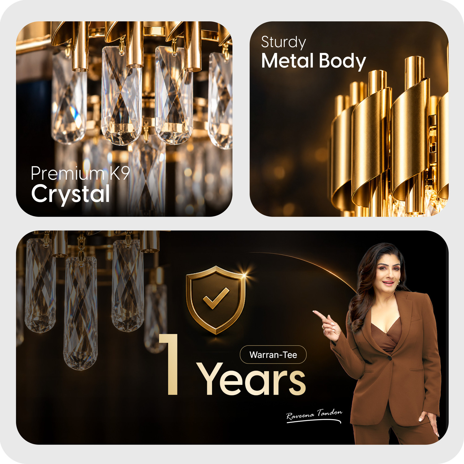 Image of MURPHY Golden Mamba Gold Crystal Pendant Light with Metal Frame(400MM) Chandelier Ceiling Lamp (Gold)