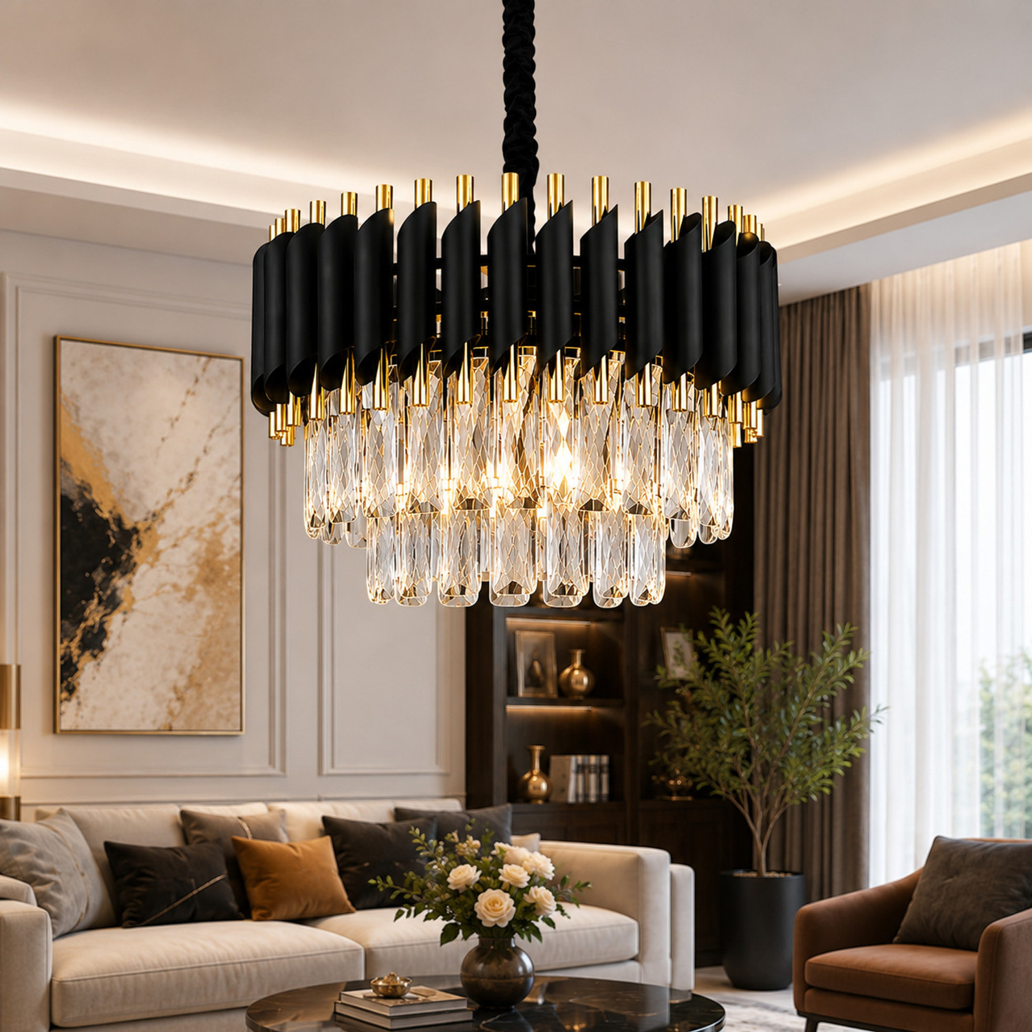 Image of Adwait 300MM Black Gold Moving chandelier. Chandelier Ceiling Lamp