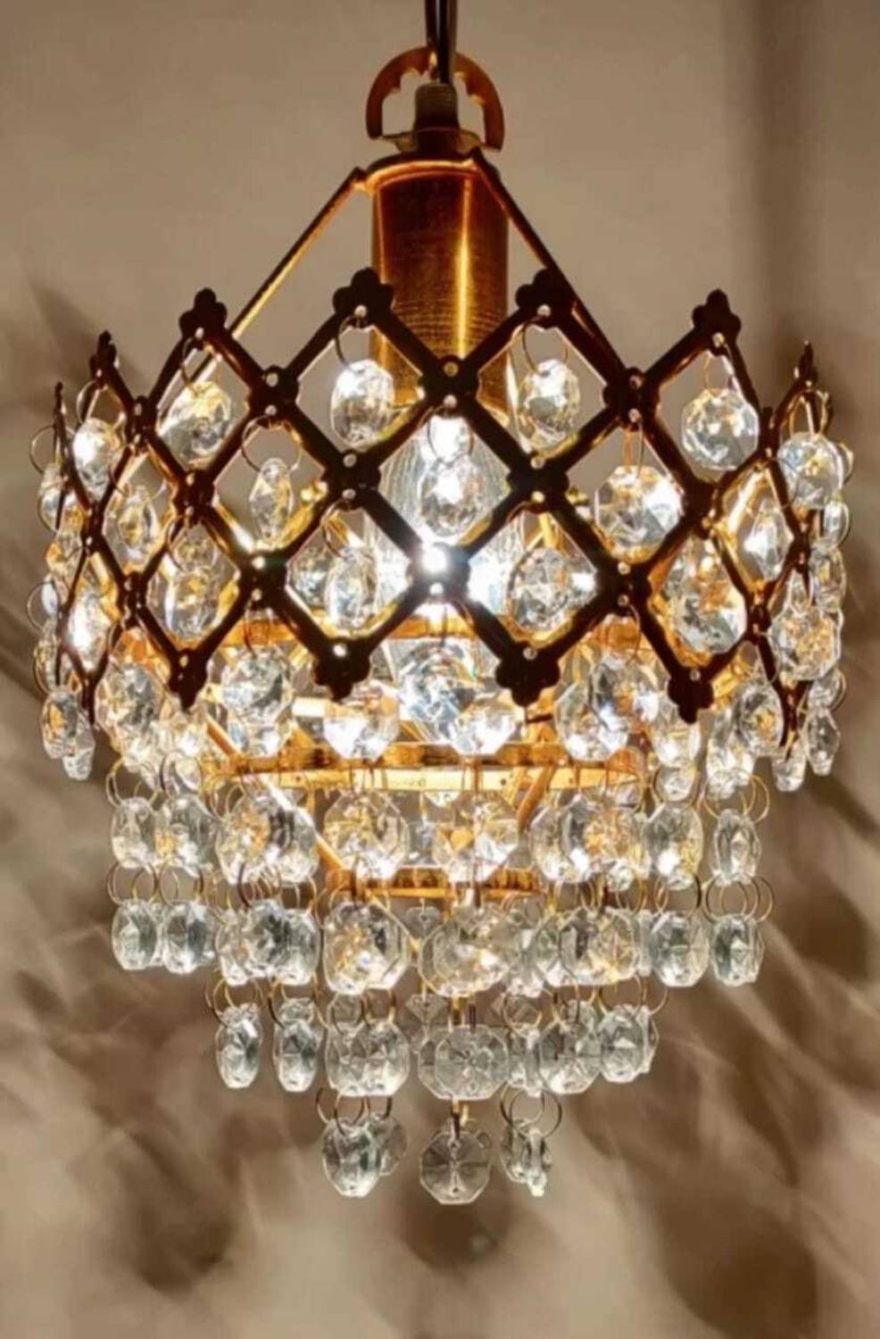 Baslash Antiques LED Crystal Hanging Light Pendants Ceiling Lamp (Gold, Clear)160mm Ceiling Light Ceiling Lamp