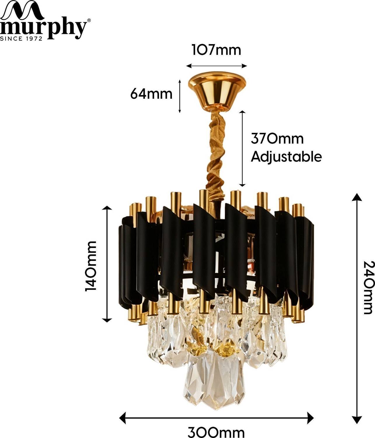 MURPHY Black Mamba Black & Gold Crystal Pendant Light - Image 3