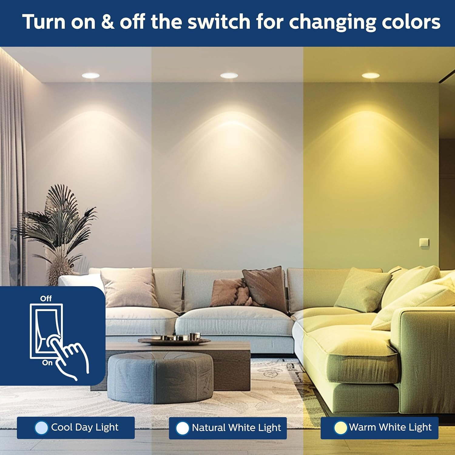 Image of PHILIPS 15W UltraGlow Round 3in1 LED Downlighter, Pack of 3 Downlighter Ceiling Light Ceiling Lamp