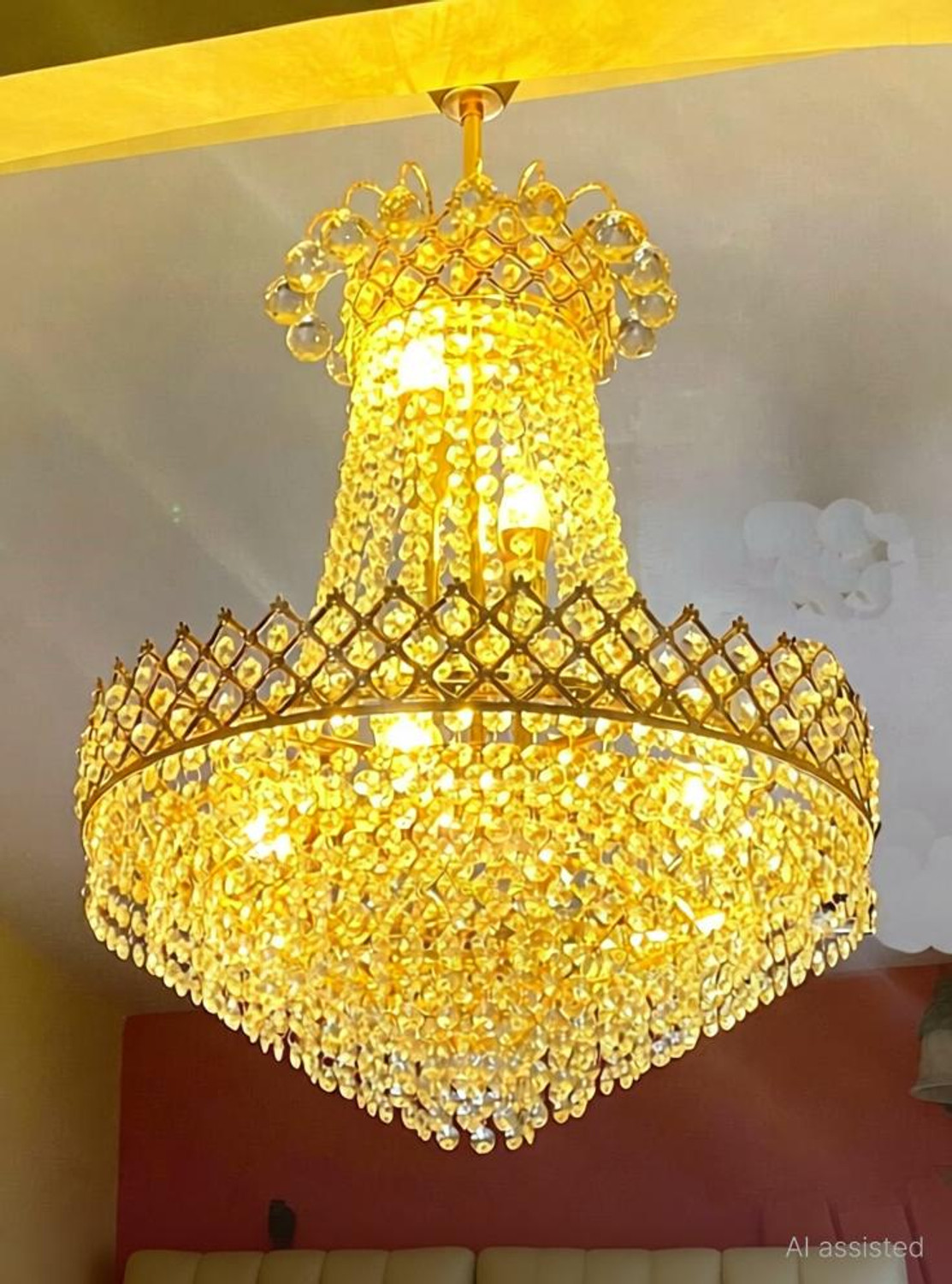 Image of Shri Mahal Antiques Crystal Big Size Jhhomar Lamp Ceiling Light For Living Room /Hall /Bed Room etc. Chandelier Ceiling Lamp