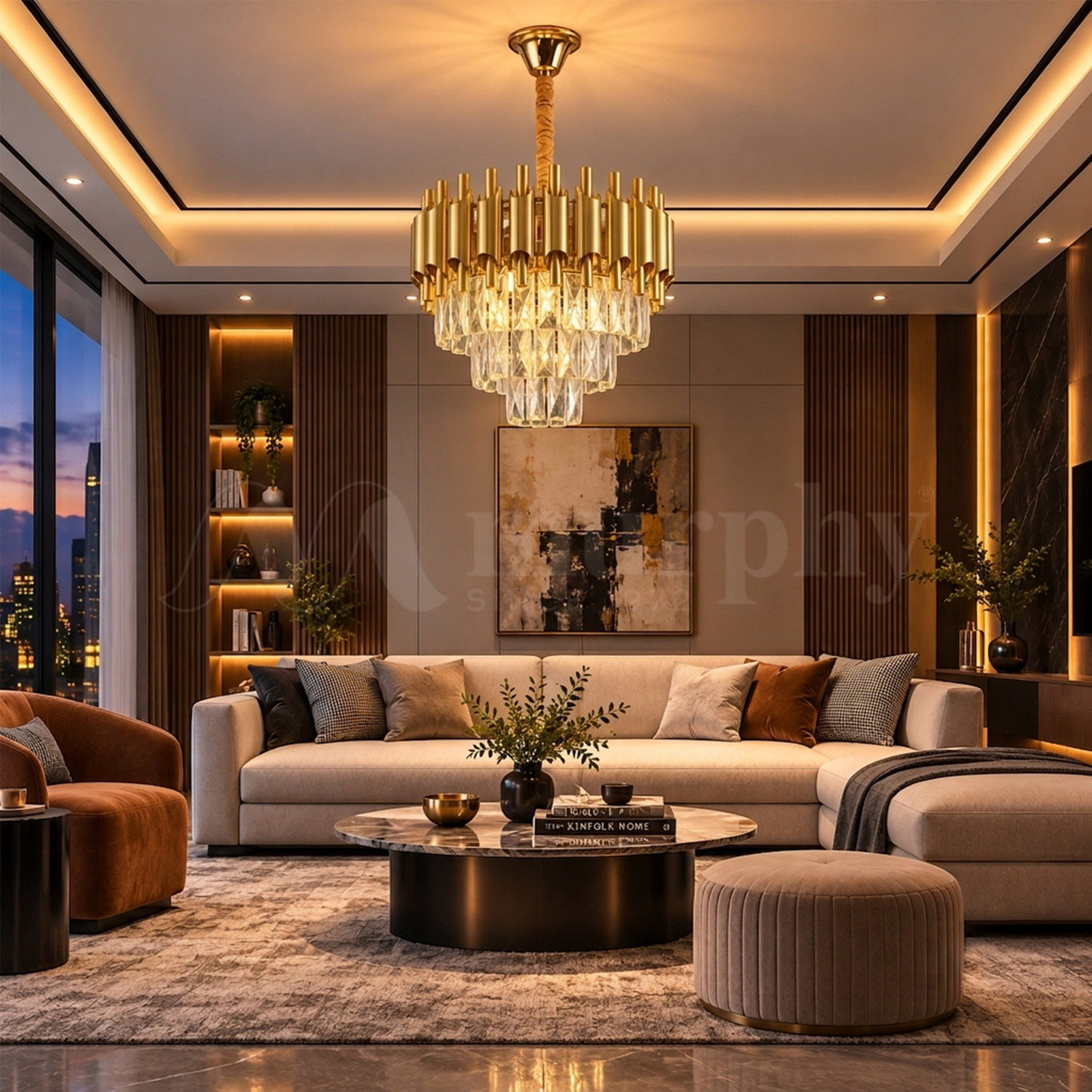Image of MURPHY Golden Mamba Gold Crystal Pendant Light with Metal Frame(400MM) Chandelier Ceiling Lamp (Gold)