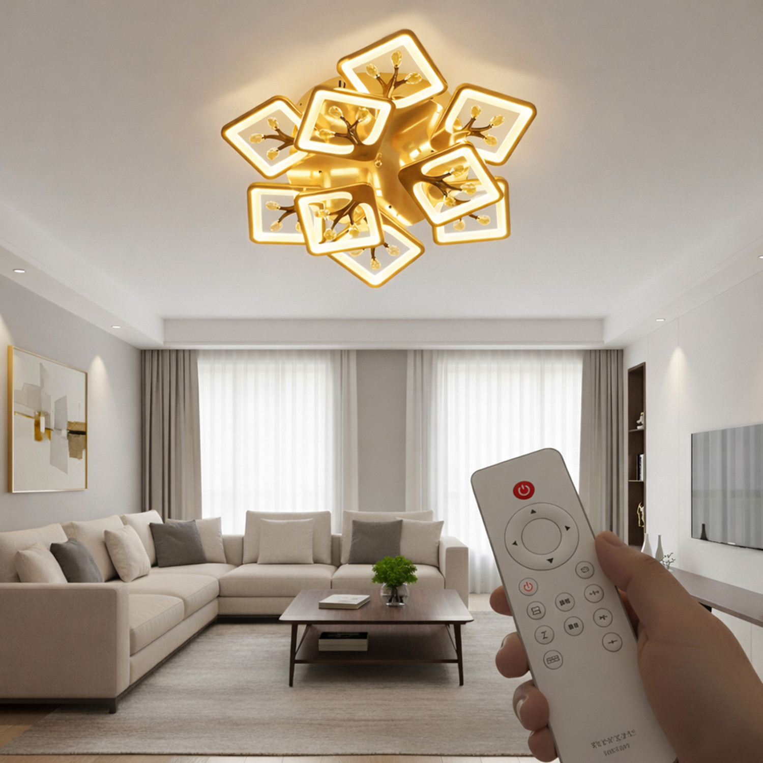 Image of Eve Hanger golden colour 3in1 Color Changing Remote control and Bluetooth speaker inbuilt Chandelier Ceiling Lamp
