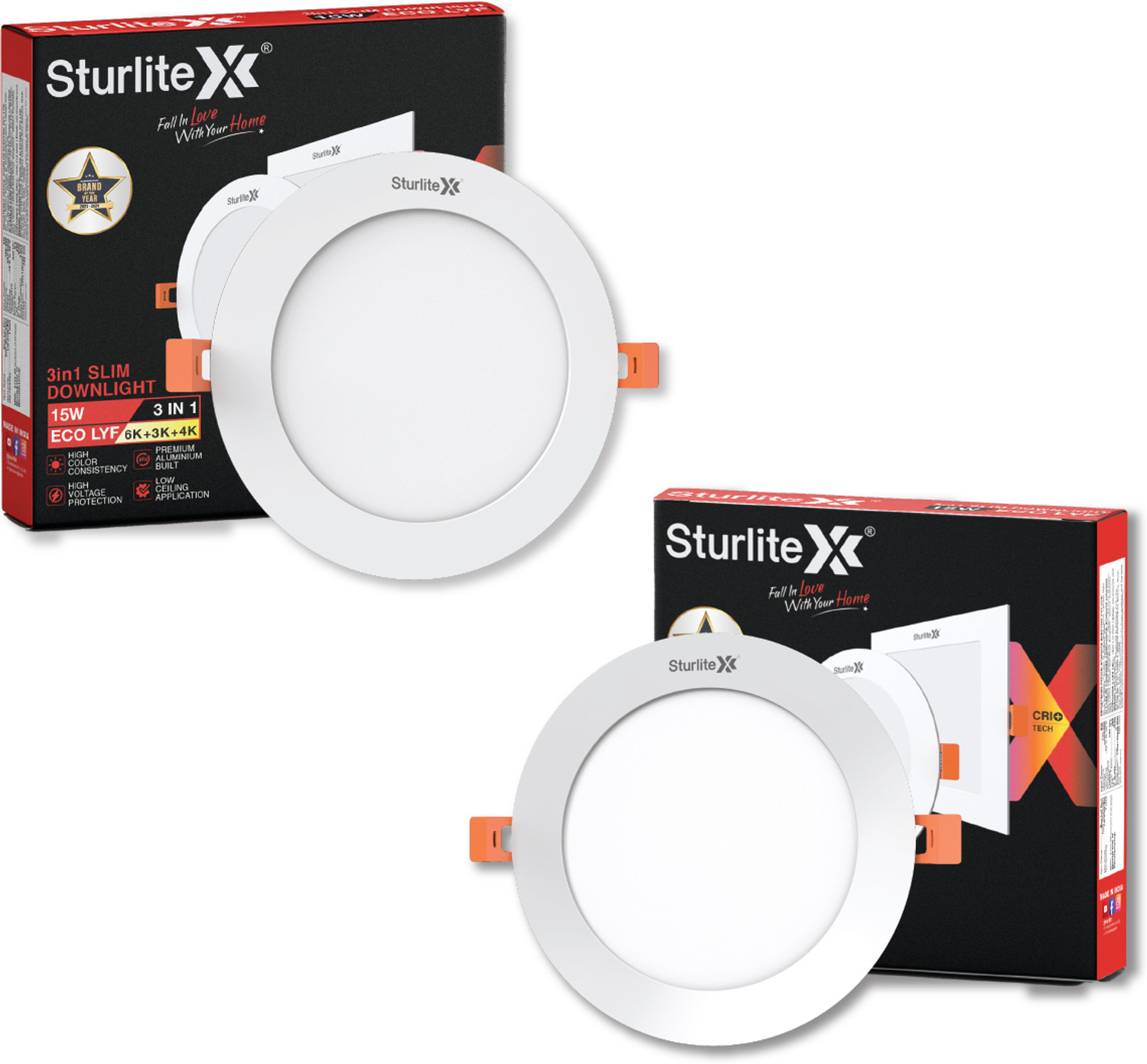 Image of Sturlite Eco LYF 15W (3 in1) Round LED Downlight - (Pack of 2) Ceiling Light Ceiling Lamp