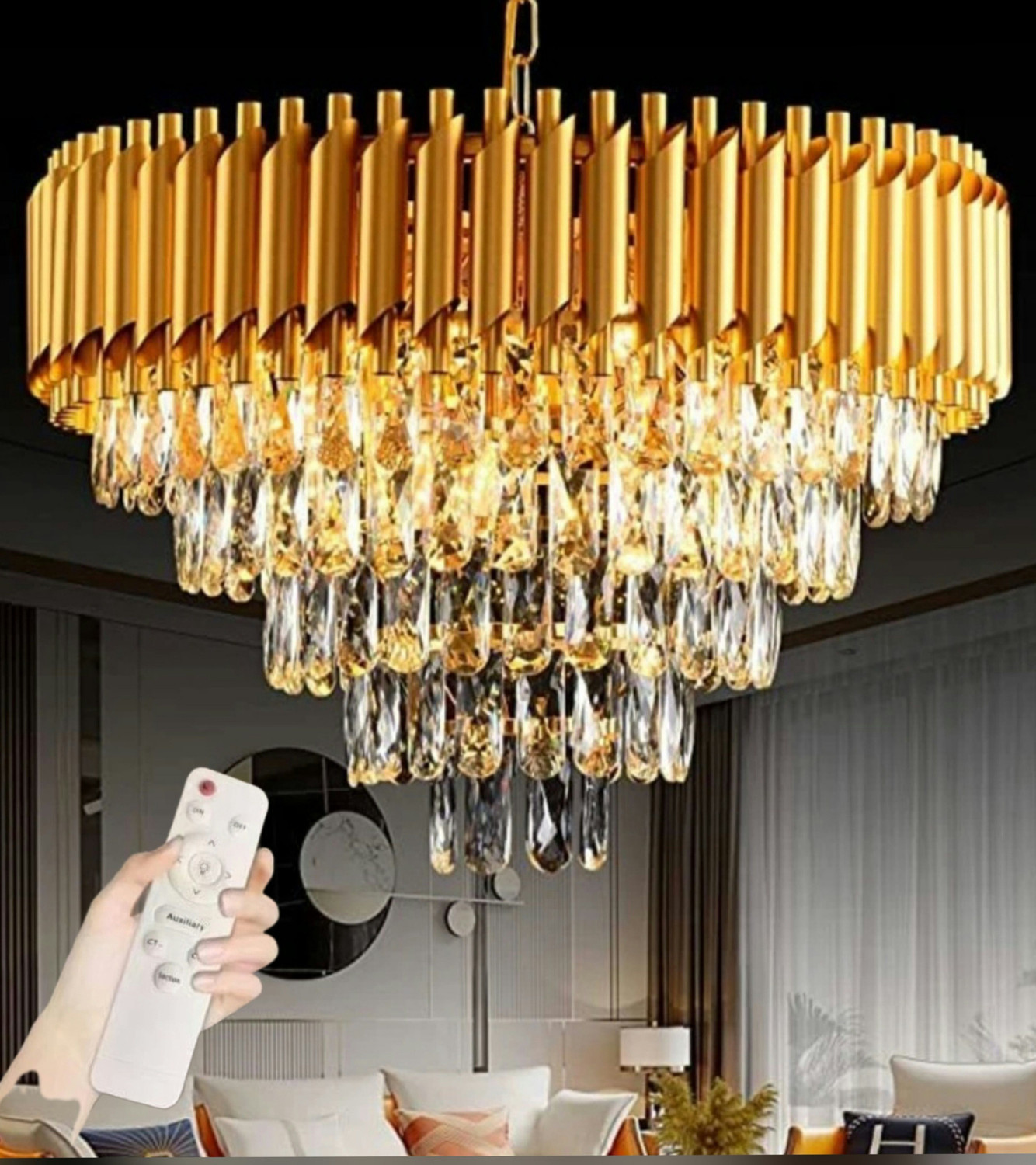 Image of KAYUV Chandelier Bluetooth With Speaker 500mm Multicolor Remote control Moving Crystal Chandelier Ceiling Lamp