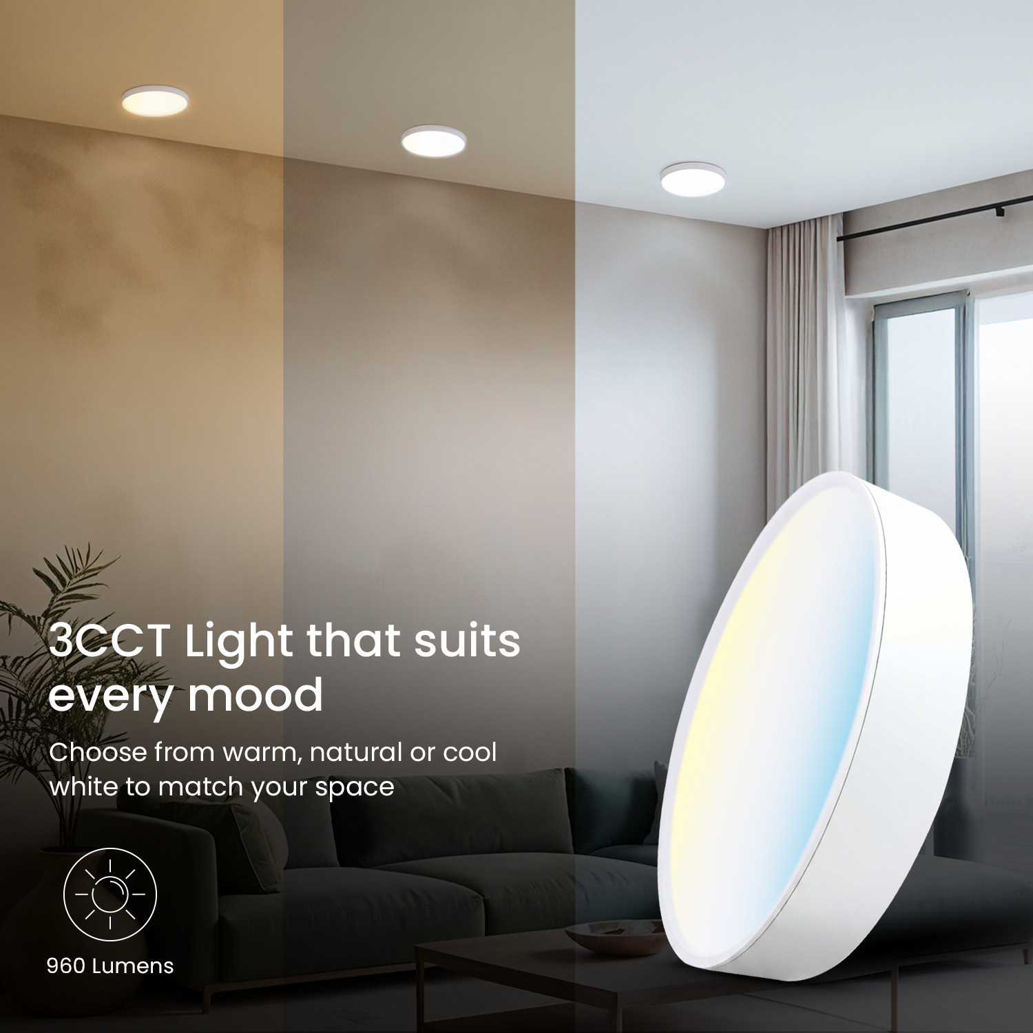 Image of Orient Electric Moodlight Surface Panel, 12W | 3CCT, Warm, Natural & Cool White |Round-Pack of 8 Surface Ceiling Light Ceiling Lamp
