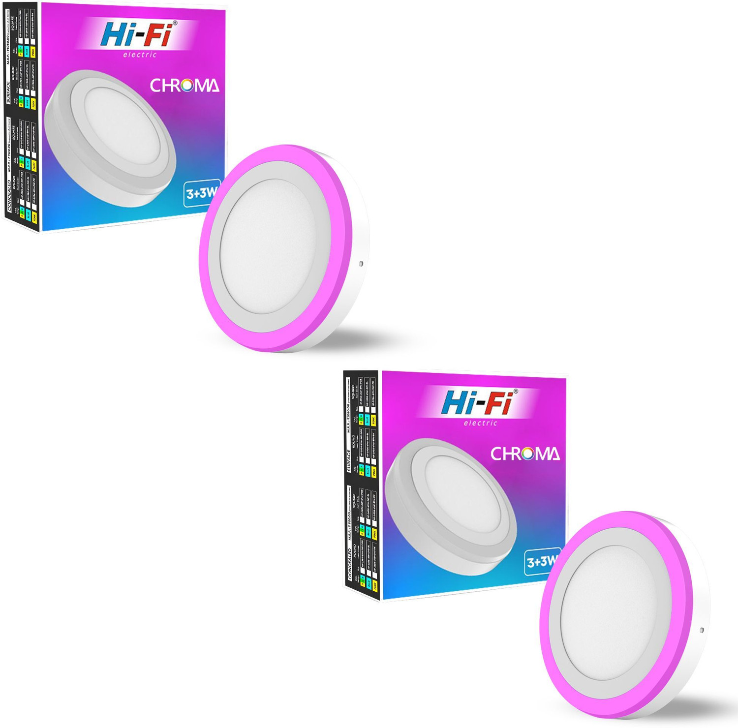Image of ELLEYS Chroma 3 IN 1 ( 3W + 3W) White + Pink Color Round LED Surface Light | Pack of 2 Surface Ceiling Light Ceiling Lamp