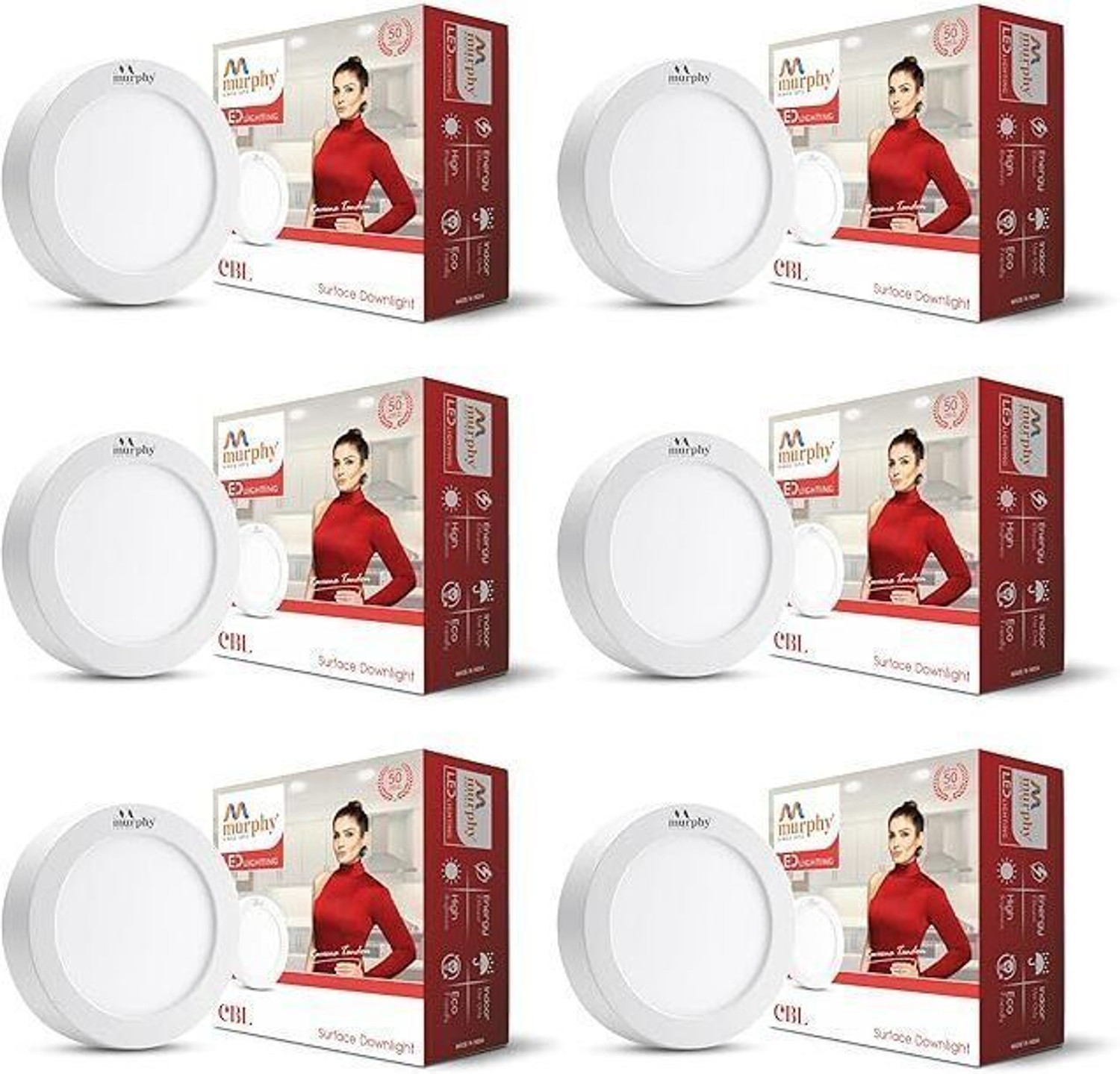Image of MURPHY 9 Watts CBL Round LED Surface Down Light (Pack of 6, Warm White) Ceiling Light Ceiling Lamp