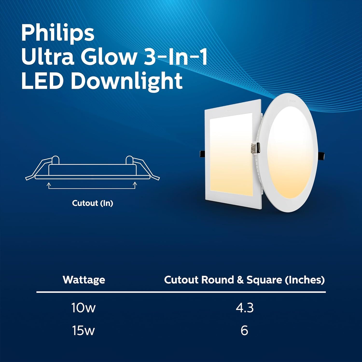 Image of PHILIPS 15W UltraGlow Round 3in1 LED Downlighter, Pack of 3 Downlighter Ceiling Light Ceiling Lamp