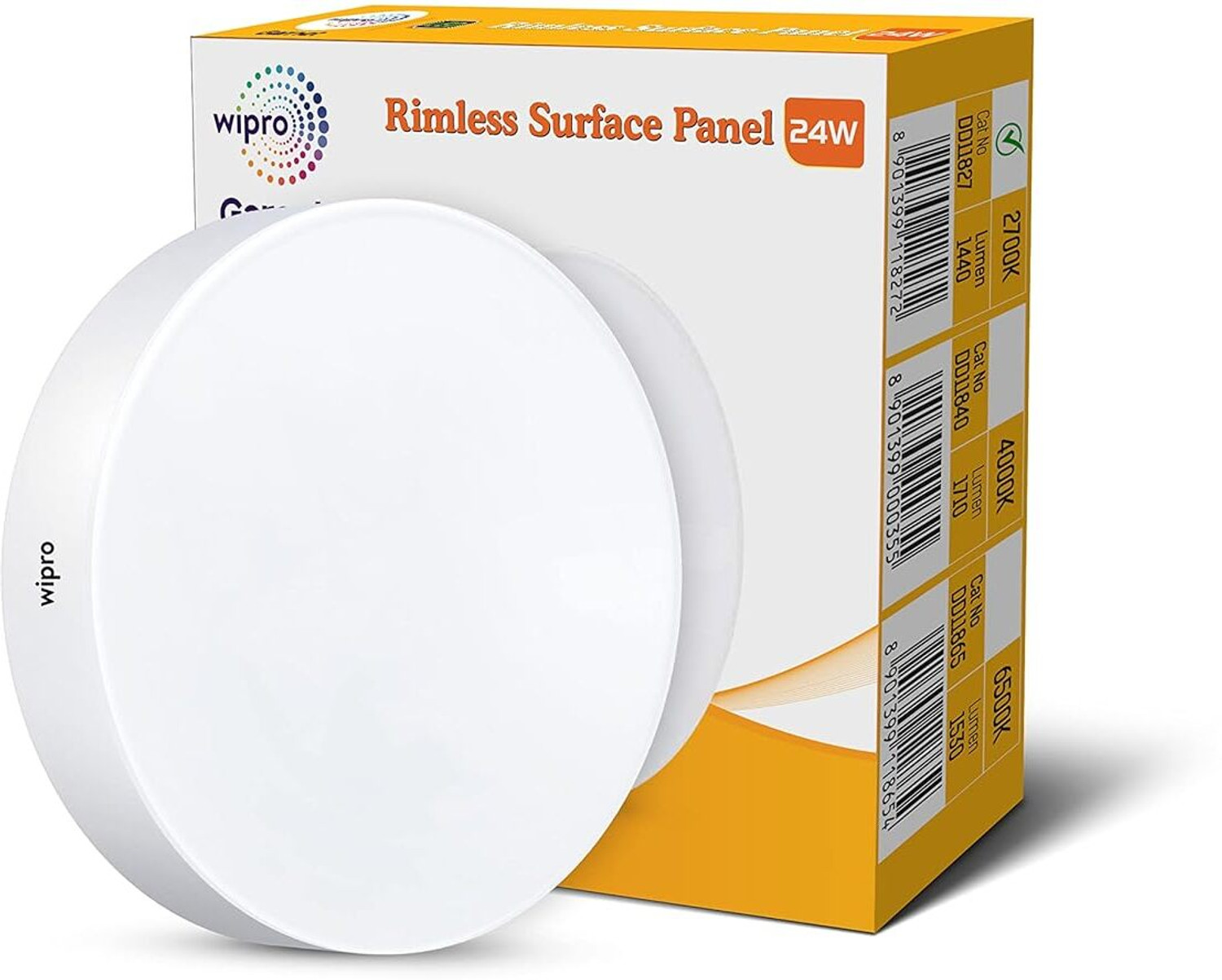Image of Wipro Garnet 24W Rimless Round LED Surface Panel|Warm White| Pack of 1 Recessed Ceiling Light Ceiling Lamp