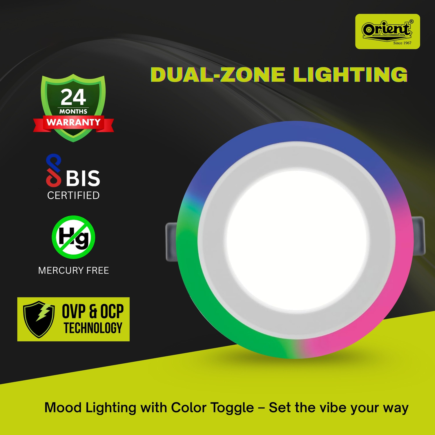 Image of ORIENT Oristar 6W+6W LED Mood Panel Light - White + RGB Ring Ceiling Light Ceiling Lamp