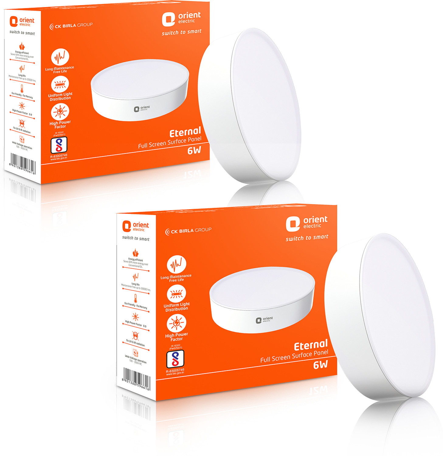Image of Orient Electric Full Screen Surface Panel 6W Round - Warm White, Pack of 2 Surface Ceiling Light Ceiling Lamp