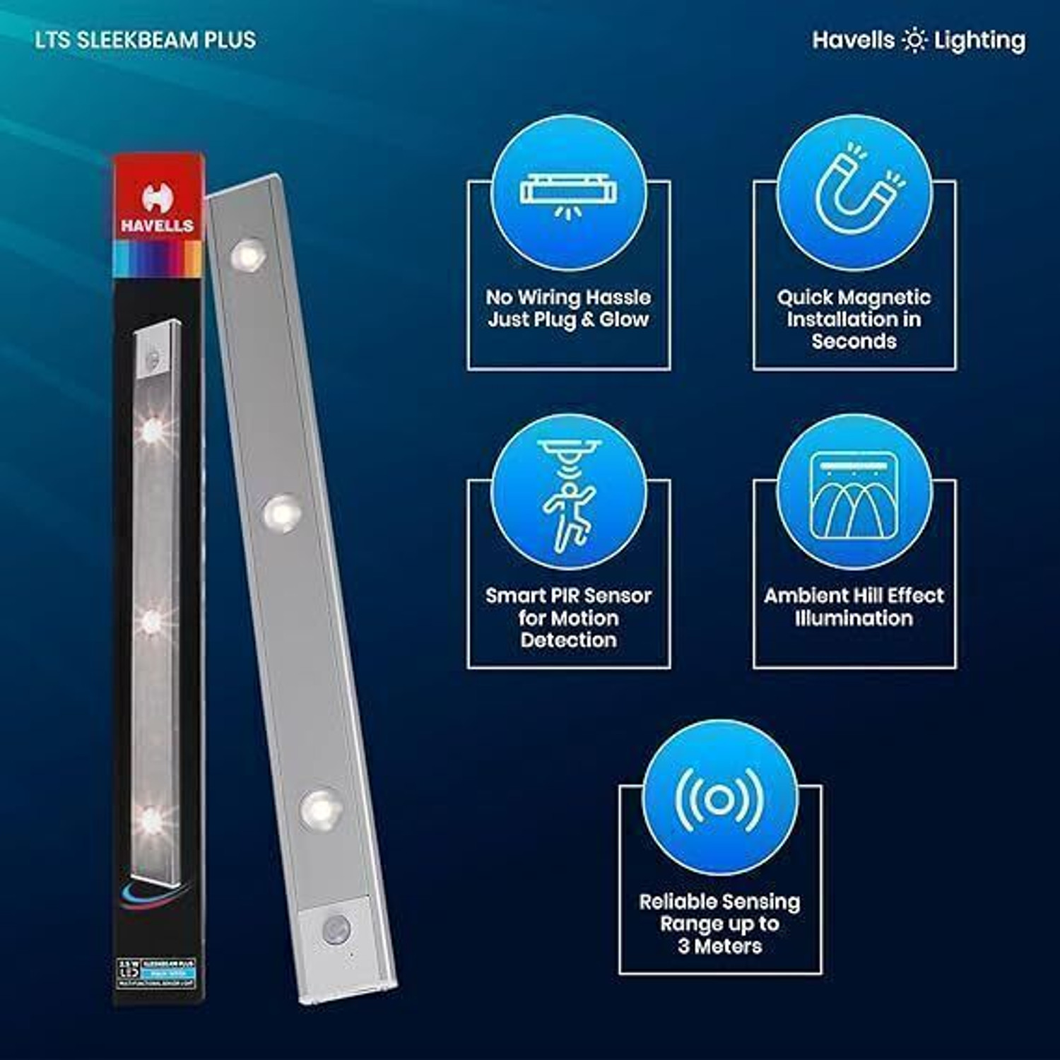 Image of HAVELLS LTS SLEEKBEAM PLUS L 400 MM 2.5W MOTION SENSOR Ceiling Light Ceiling Lamp