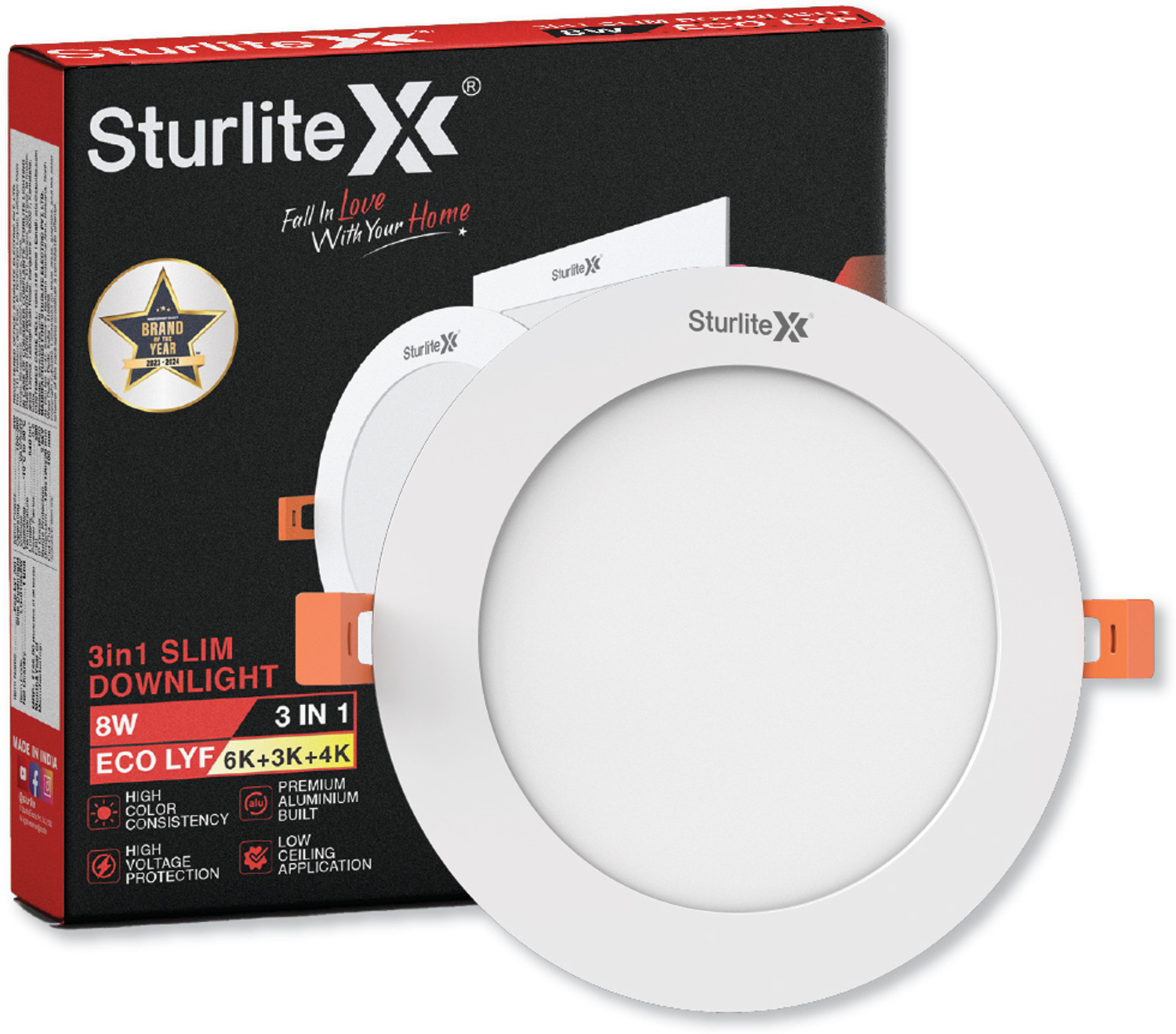 Image of Sturlite Eco LYF 8W (3 in1) Round LED Downlight - (Pack of 1) Ceiling Light Ceiling Lamp