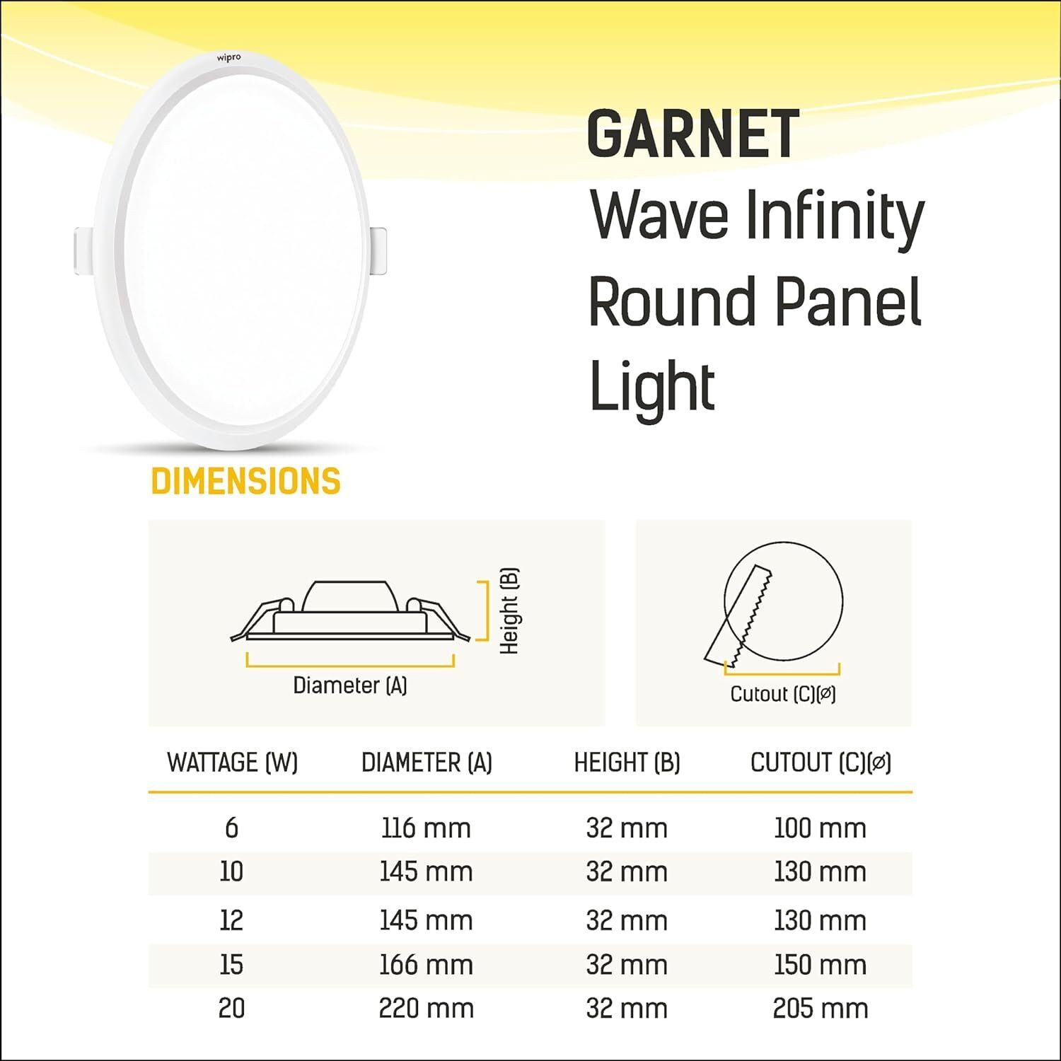 Image of Wipro Garnet 15W Round LED Wave Infinity Panel Warm White (2700K) Pack of 1 Ceiling Light Ceiling Lamp