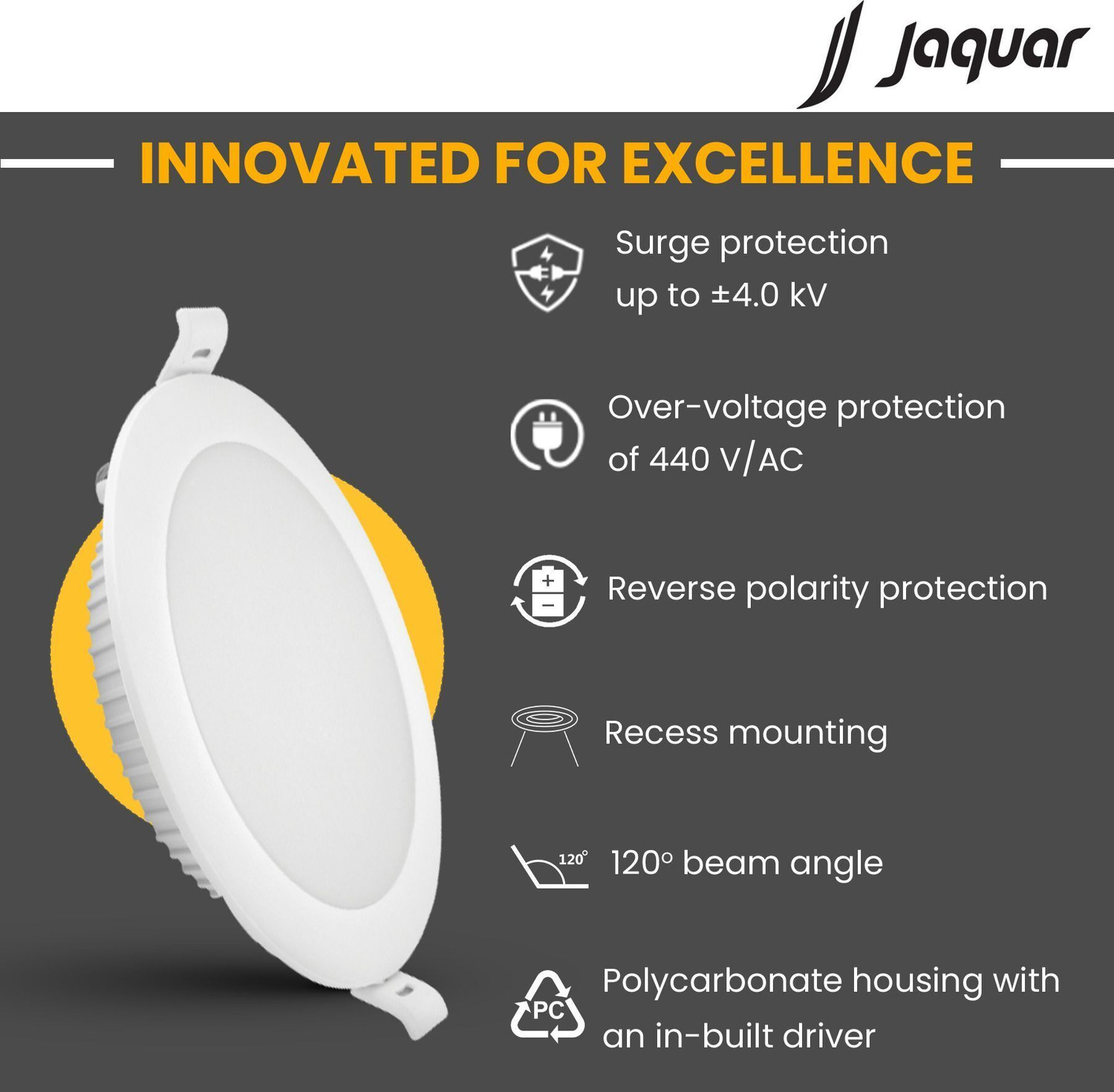 Image of Jaquar Strella Slim 8W Round Recess Down Light - Warm White (Pack of 1) Ceiling Light Ceiling Lamp