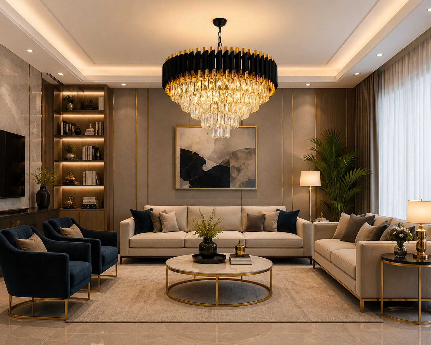 Image of Adwait Crystal Polish Metal 600mm Chandelier Light Pendant Jhoomar For Hall, Bedroom Chandelier Ceiling Lamp