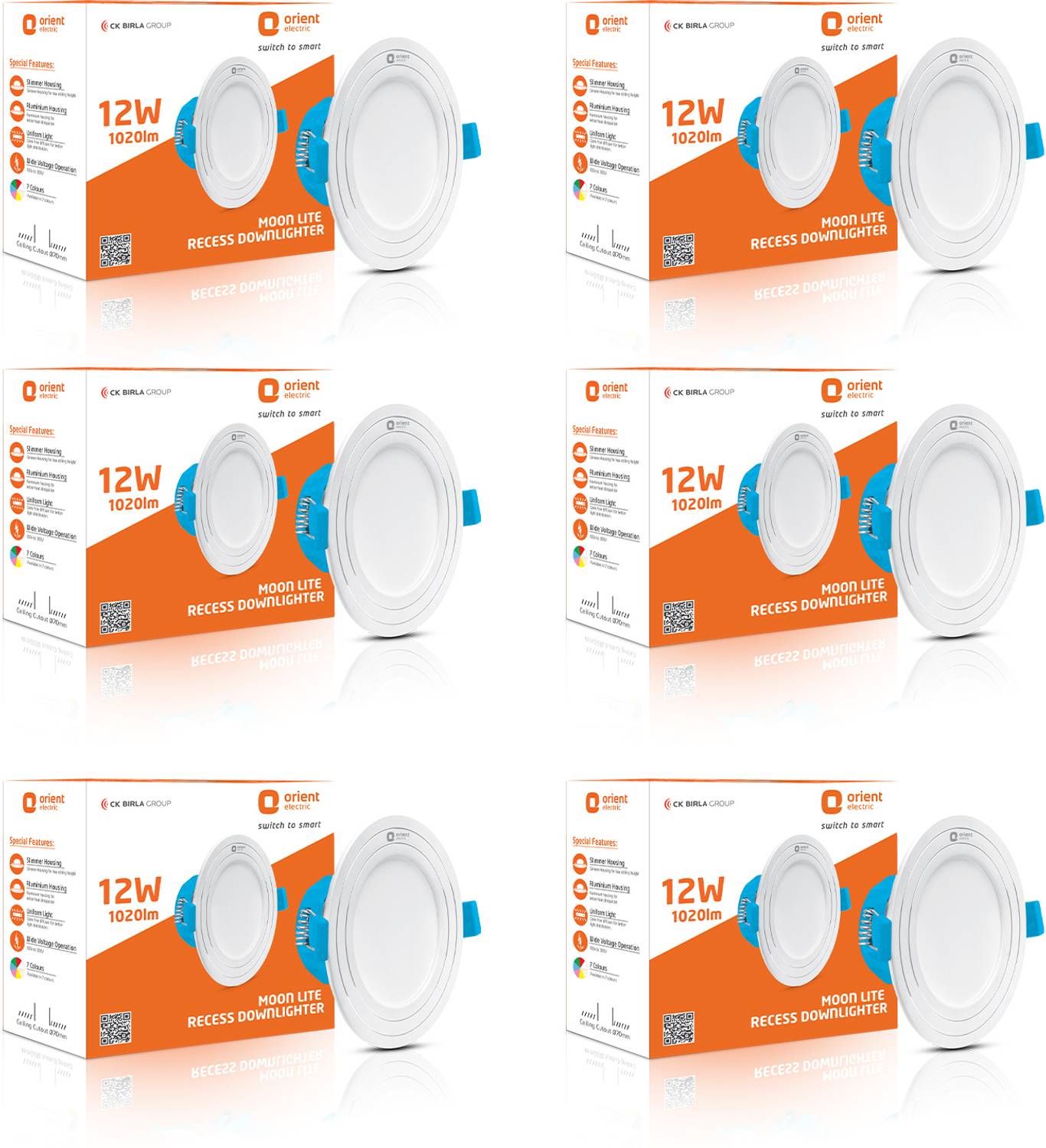 Orient Electric MoonLite 12W Round Recess Down Lighter, Cool White (6500K) - Pack of 6 Downlighter Ceiling Light Ceiling Lamp
