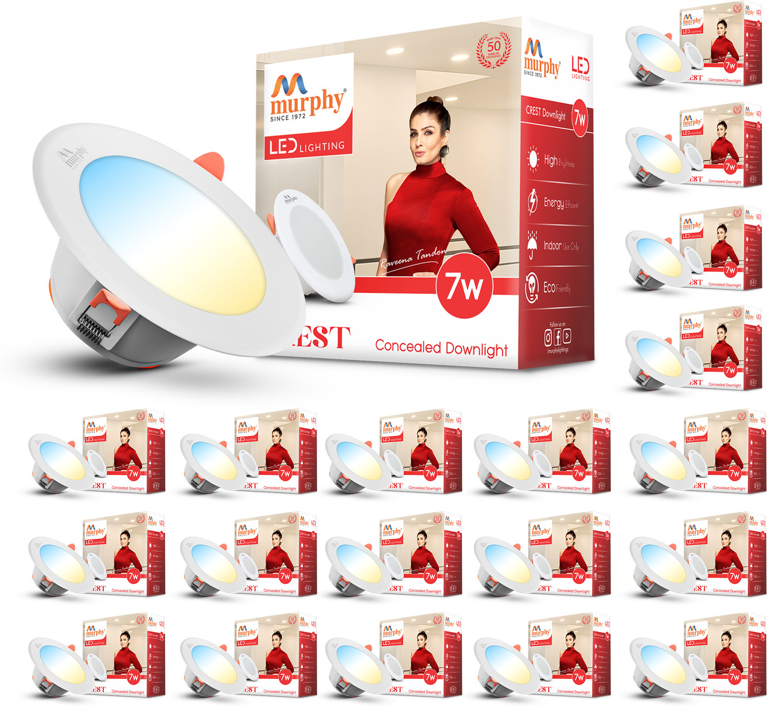 Image of MURPHY Crest 7W 3-in-1 Round LED (Cool White /Warm White /Natural White, Pack of 20) Ceiling Light Ceiling Lamp