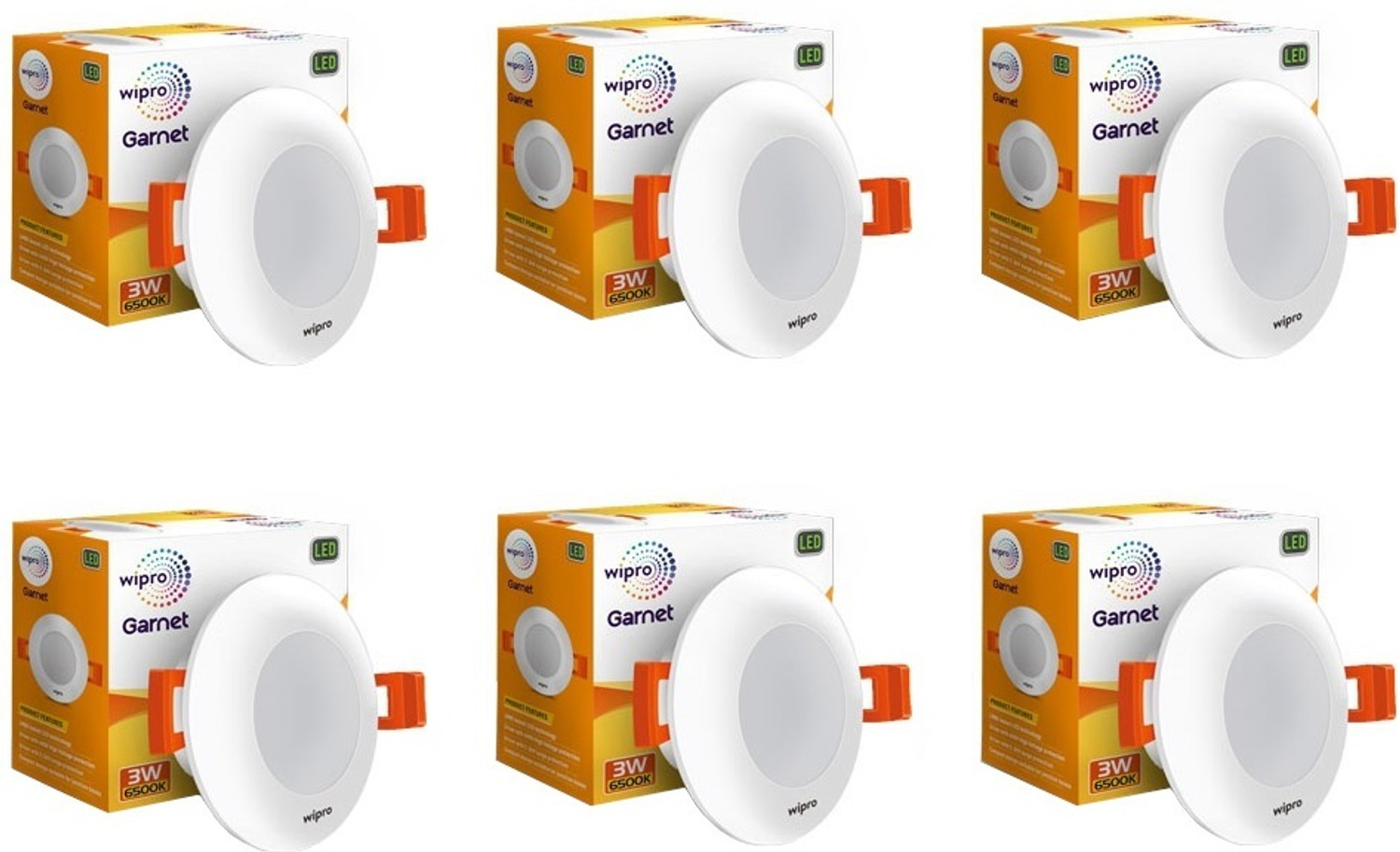Image of Wipro Garnet 3W LED Mini Downlighter,Pack of 6 Recessed Ceiling Light Ceiling Lamp (White)