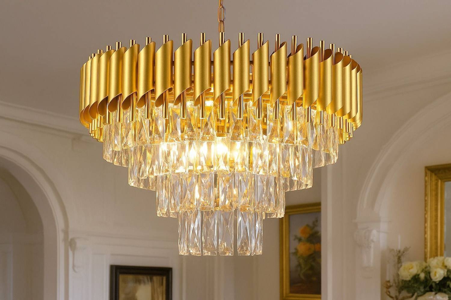 Adwait crystal gold polish metal 400mm chandelier hanging ceiling pendant jhoomer Chandelier Ceiling Lamp