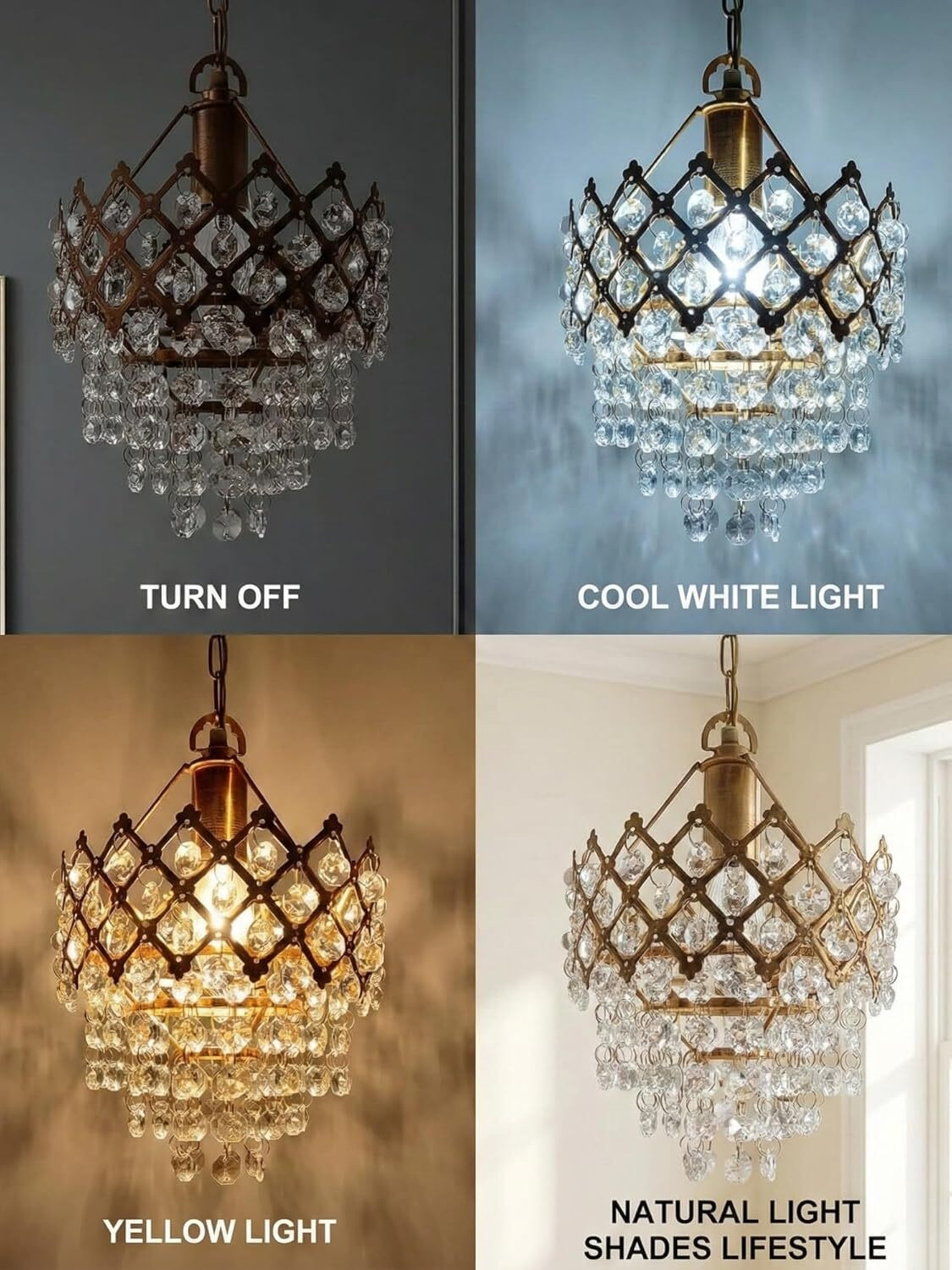Image of mahaur Modern Crystal 160mm metal Chandelier jhumar with Bulb for home Chandelier Ceiling Lamp (Gold)
