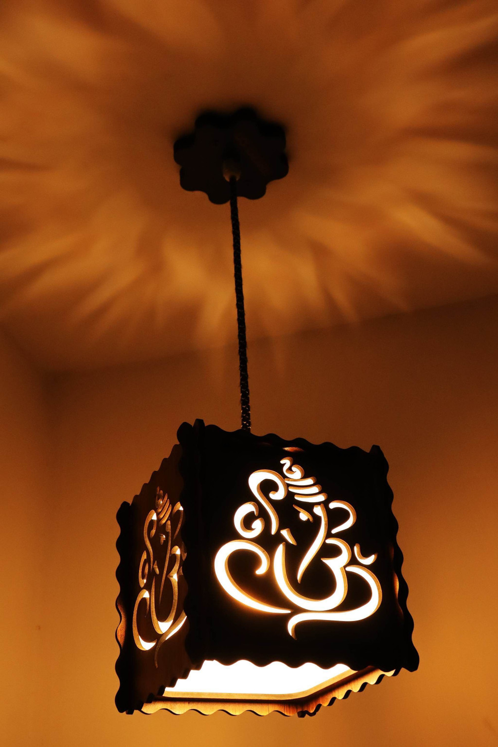 Image of US DZIRE 509 Ganesh craft Ceiling light wooden lamp shade (With Bulb) Hanging Night Lamp For Home Decor living room office hotel cafe Restaurant etc. Pendant Lamp Ceiling Lamp