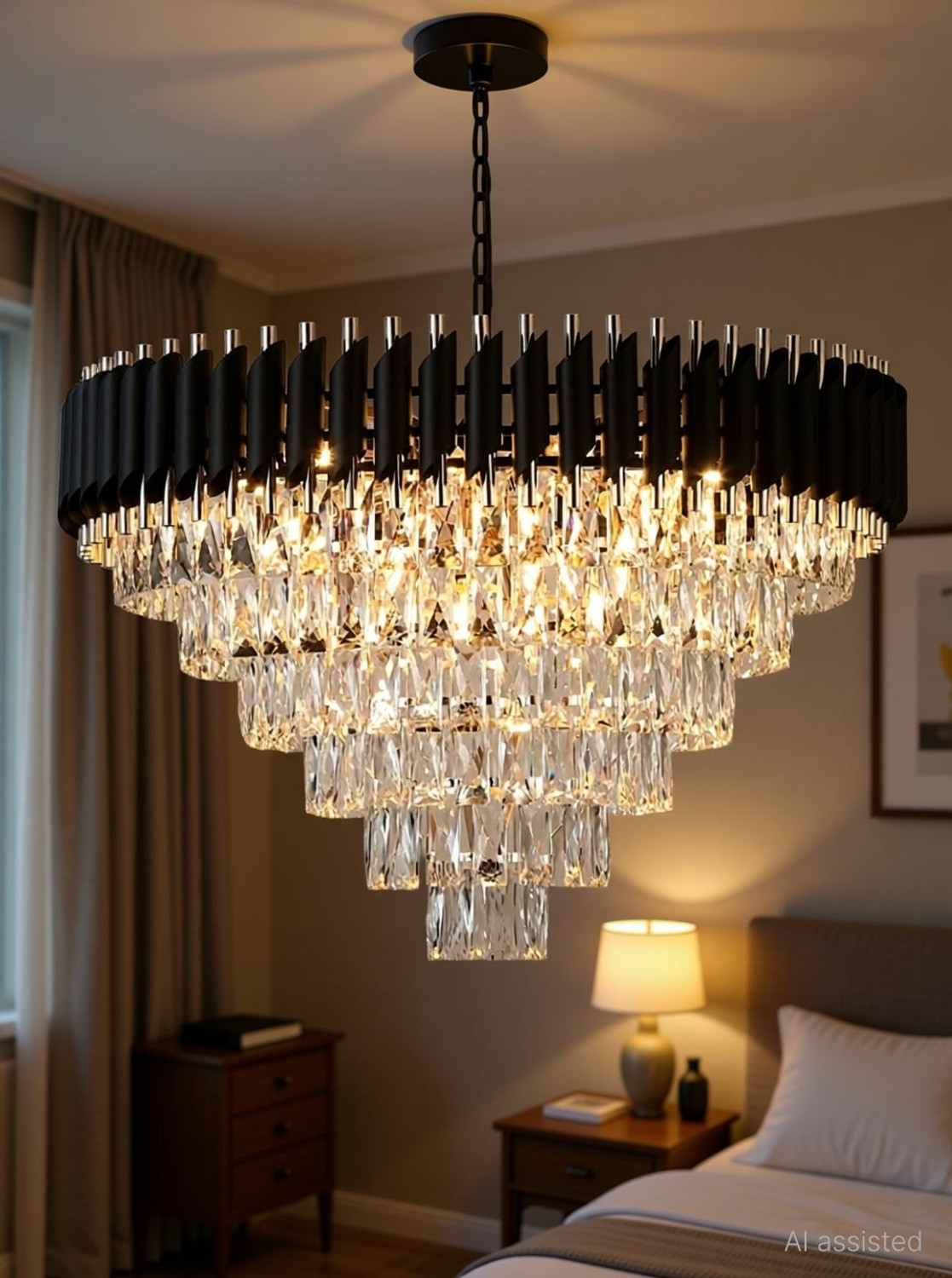 Image of KAYUV crystal polish metal 600mm hanging pandent jhoomar for hall , kitchen, bedroom Chandelier Ceiling Lamp
