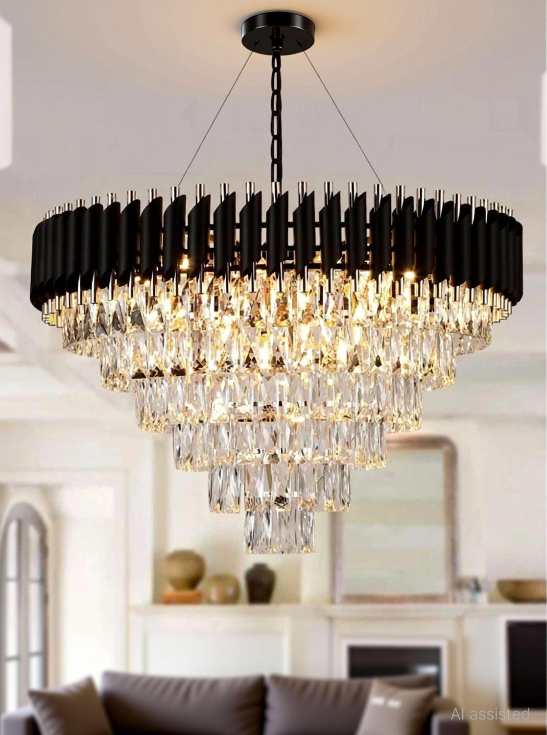 Image of KAYUV crystal polish metal 600mm hanging pandent jhoomar for hall , kitchen, bedroom Chandelier Ceiling Lamp