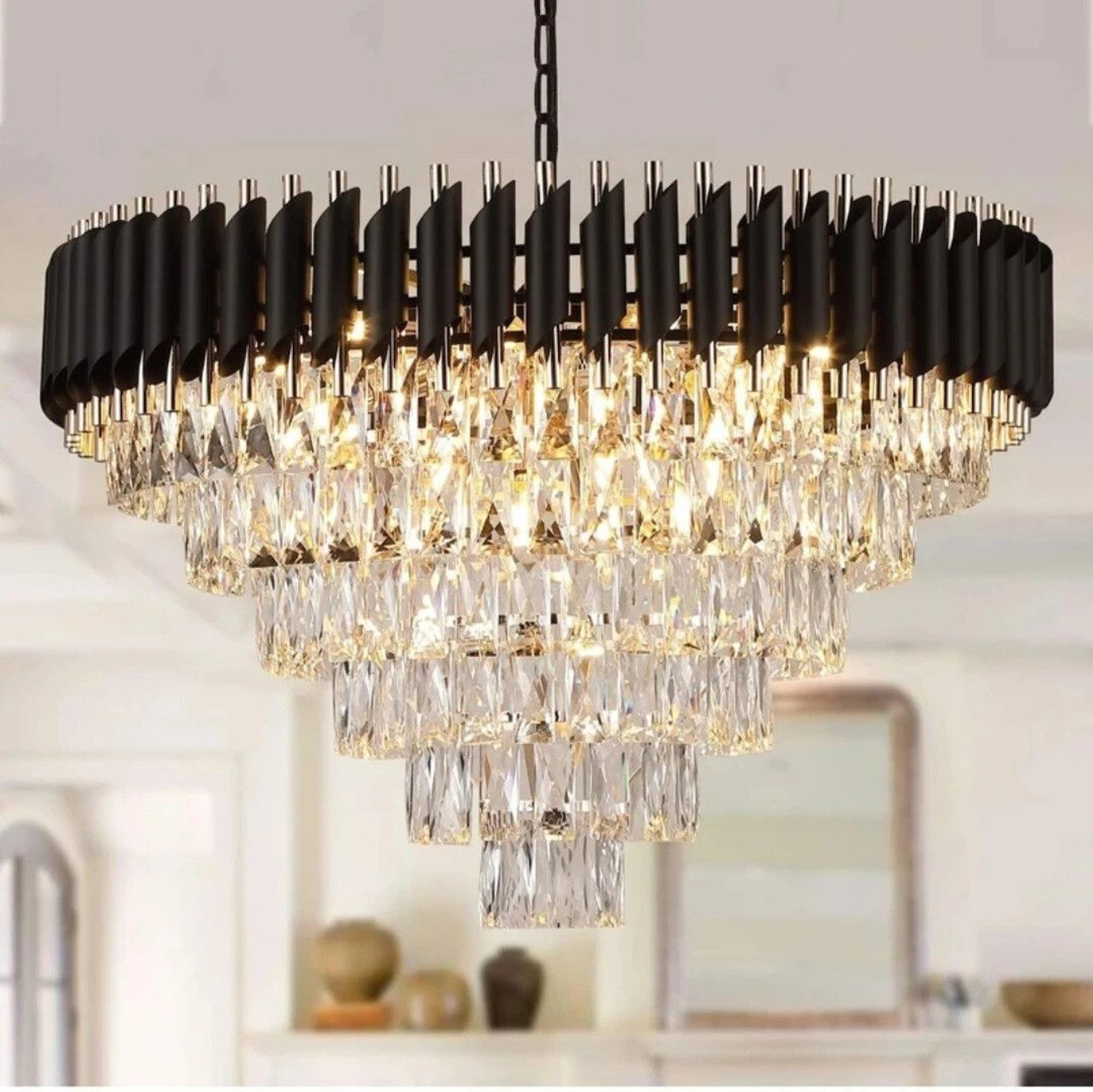 Image of KAYUV crystal polish metal 600mm hanging pandent jhoomar for hall , kitchen, bedroom Chandelier Ceiling Lamp